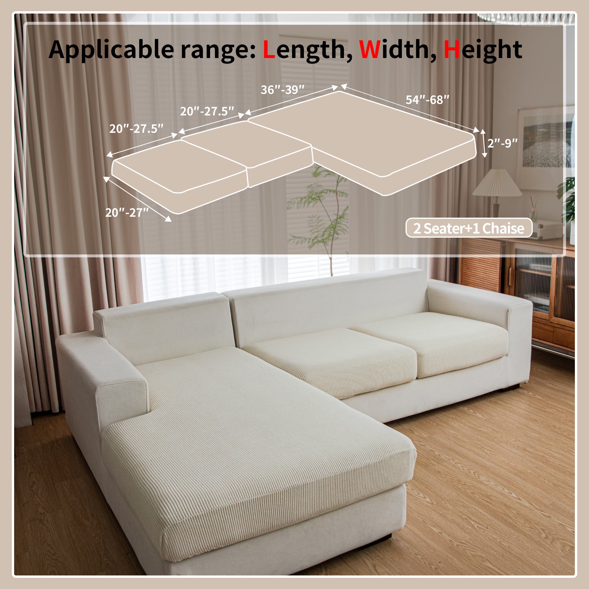 OHSIO Couch Cushion Covers, Comfort Soft Magic Sofa Covers Washable Stretch Resistant Slipcovers for Sectional and L Shaped Seats Furniture Protectors for Pets
