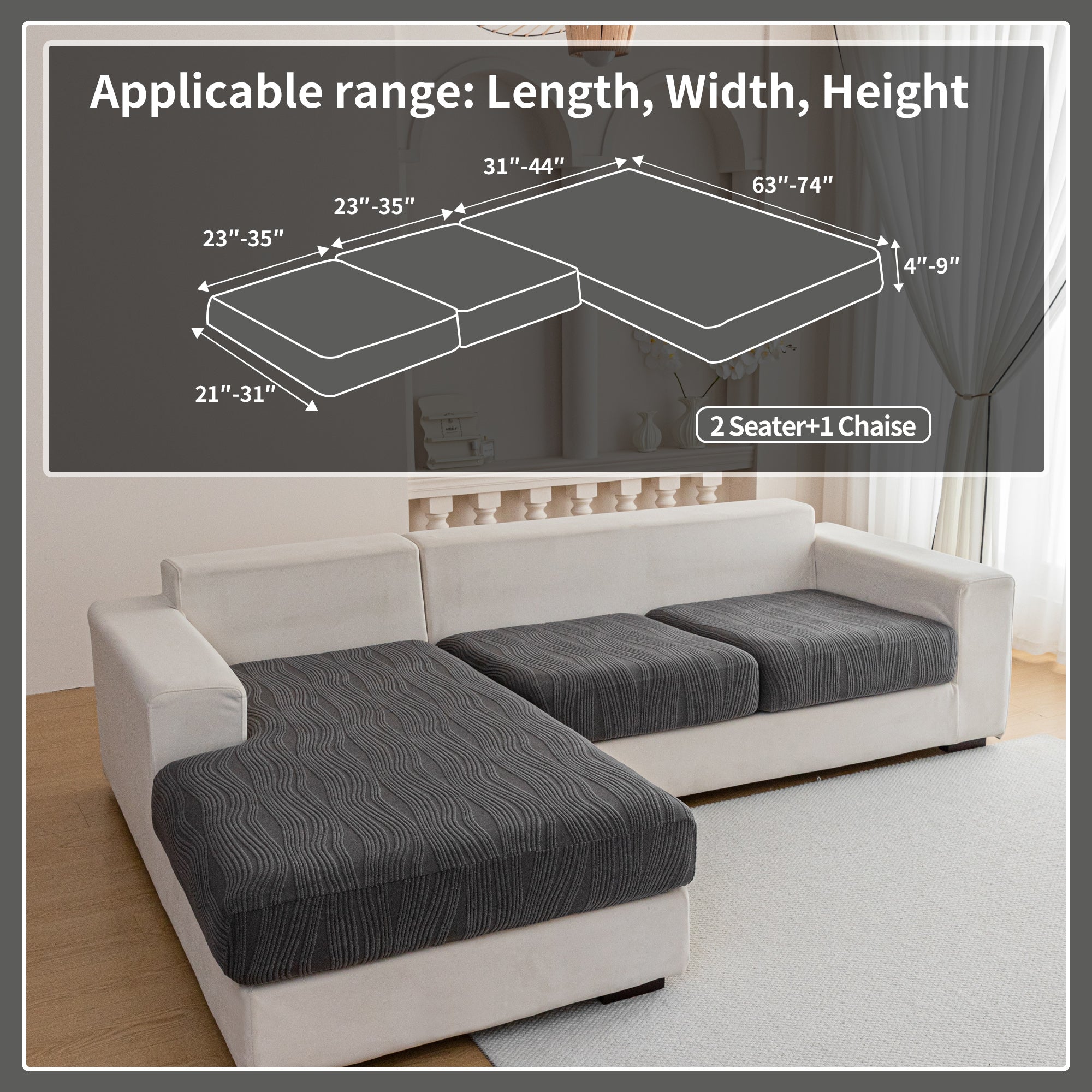 导OHSIO Couch Cushion Covers, Super Stretch Washable Sofa Slipcovers for L Shaped & Modular Seats, Pet-Friendly Furniture Protector with Stripe Design