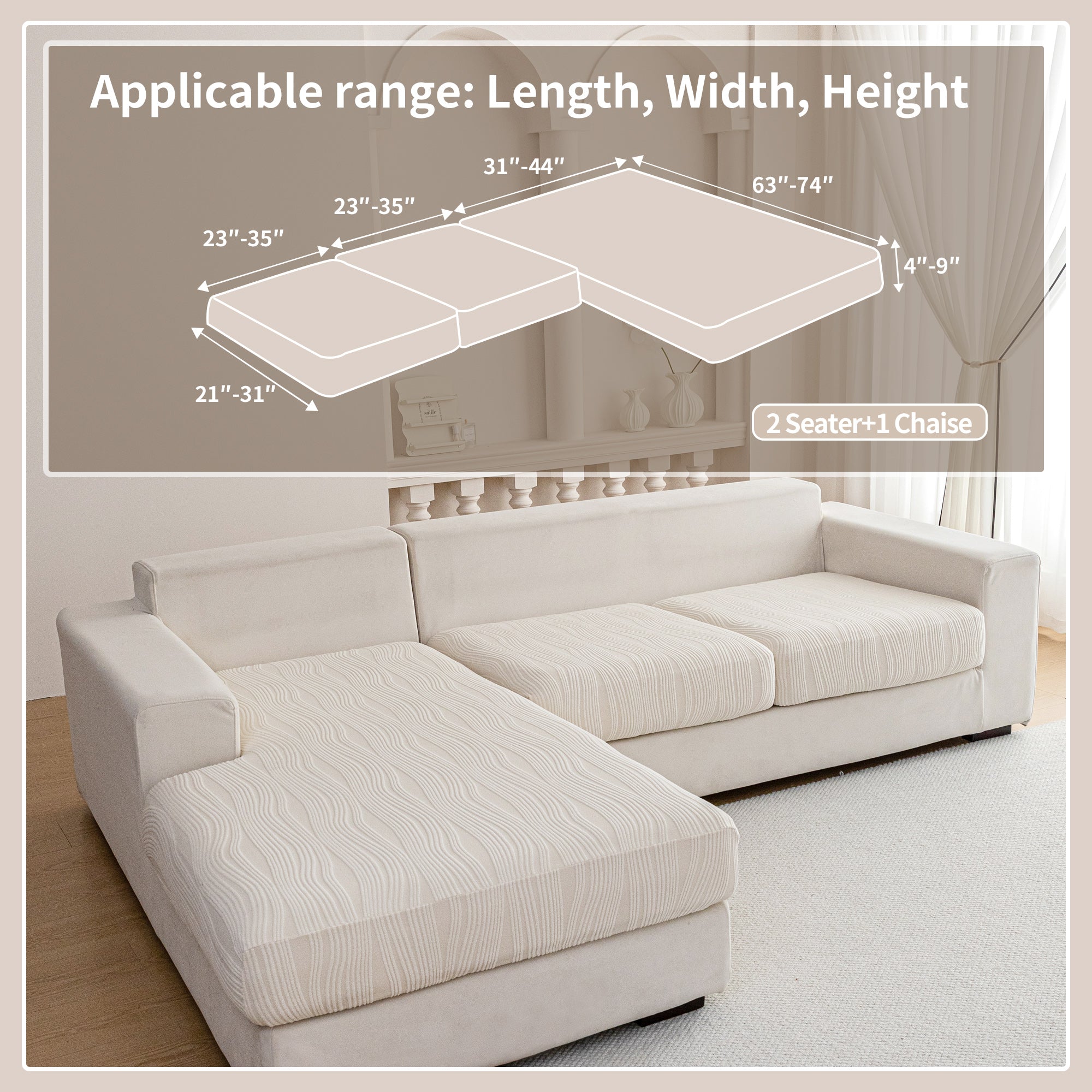 导OHSIO Couch Cushion Covers, Super Stretch Washable Sofa Slipcovers for L Shaped & Modular Seats, Pet-Friendly Furniture Protector with Stripe Design