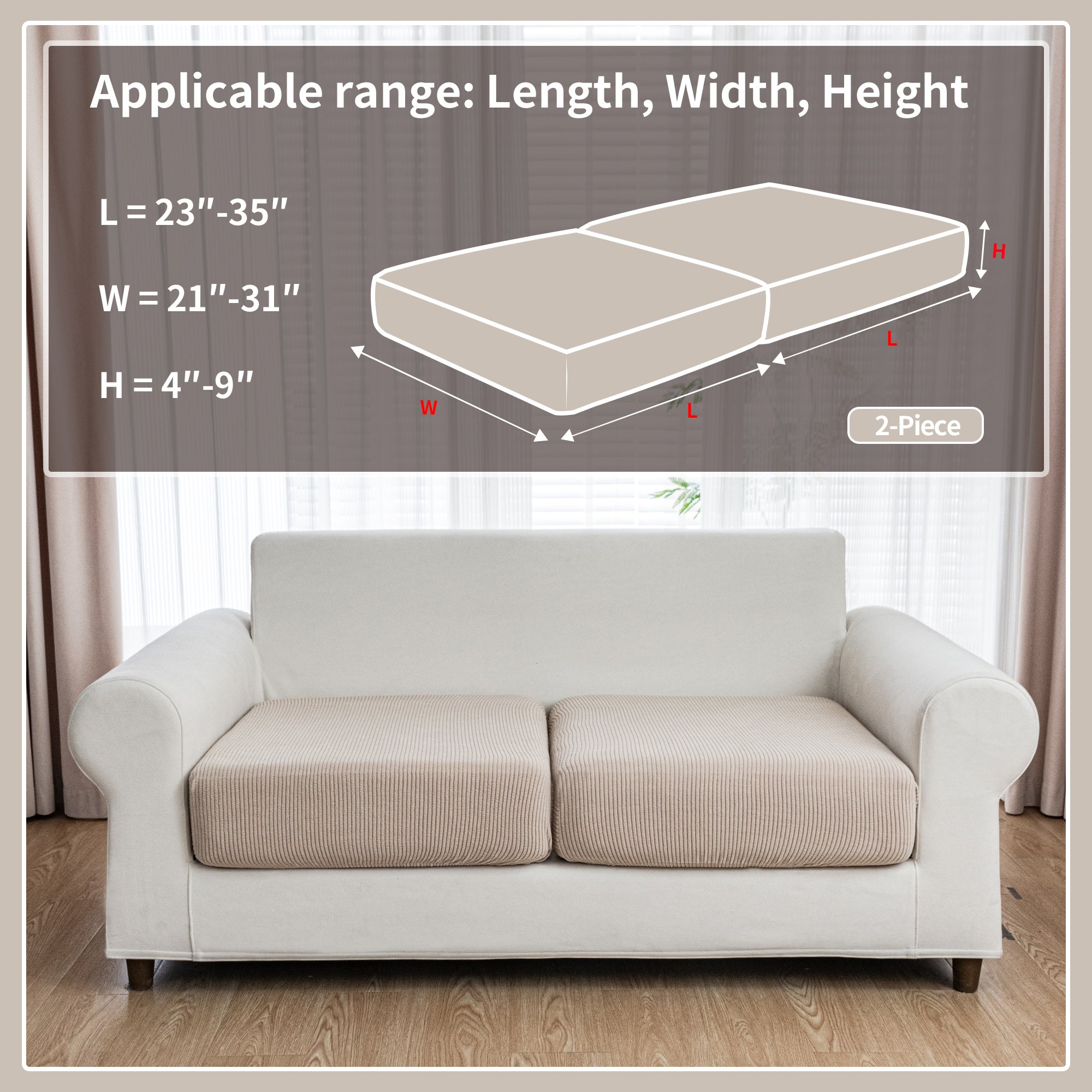 OHSIO Couch Cushion Covers, Comfort Soft Magic Sofa Covers Washable Stretch Resistant Slipcovers for Sectional and L Shaped Seats Furniture Protectors for Pets