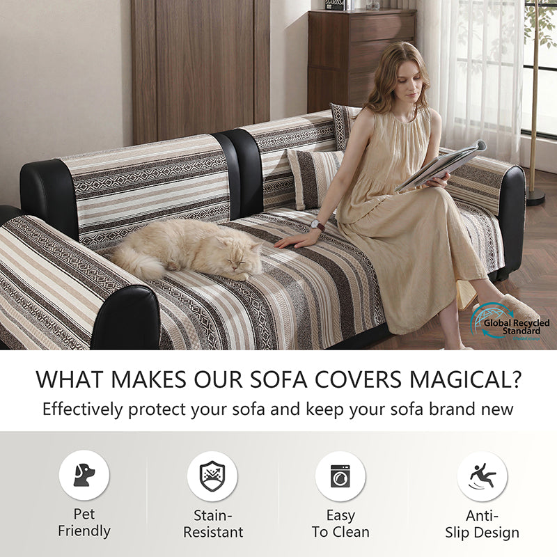 OHSIO 320GSM Wood-Grain Chenille Sofa Cover - easy installation