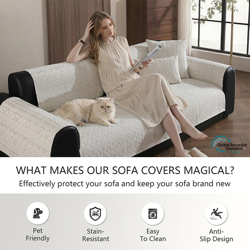 OHSIO 300GSM Geometric Chenille Non-Slip Sofa Cover - easy installation