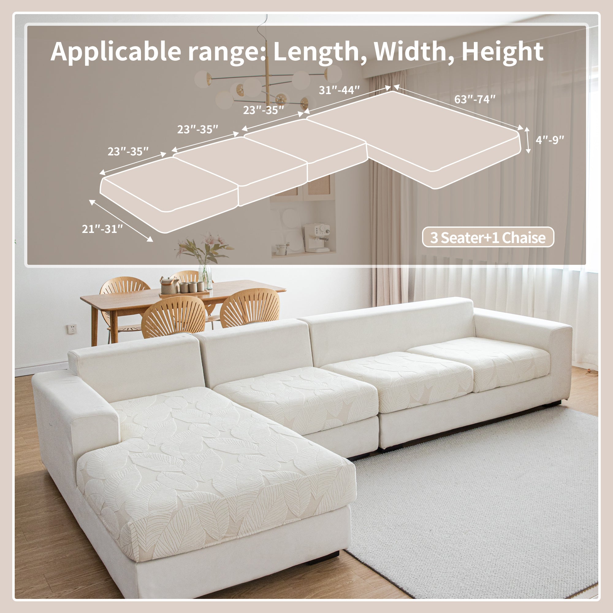 OHSIO Couch Covers for Sectional Sofa, Washable Stretch Soft Sofa Cushion Covers L Shape Sofa Slipcovers Anti Slip Furniture Decor Protector for Pets