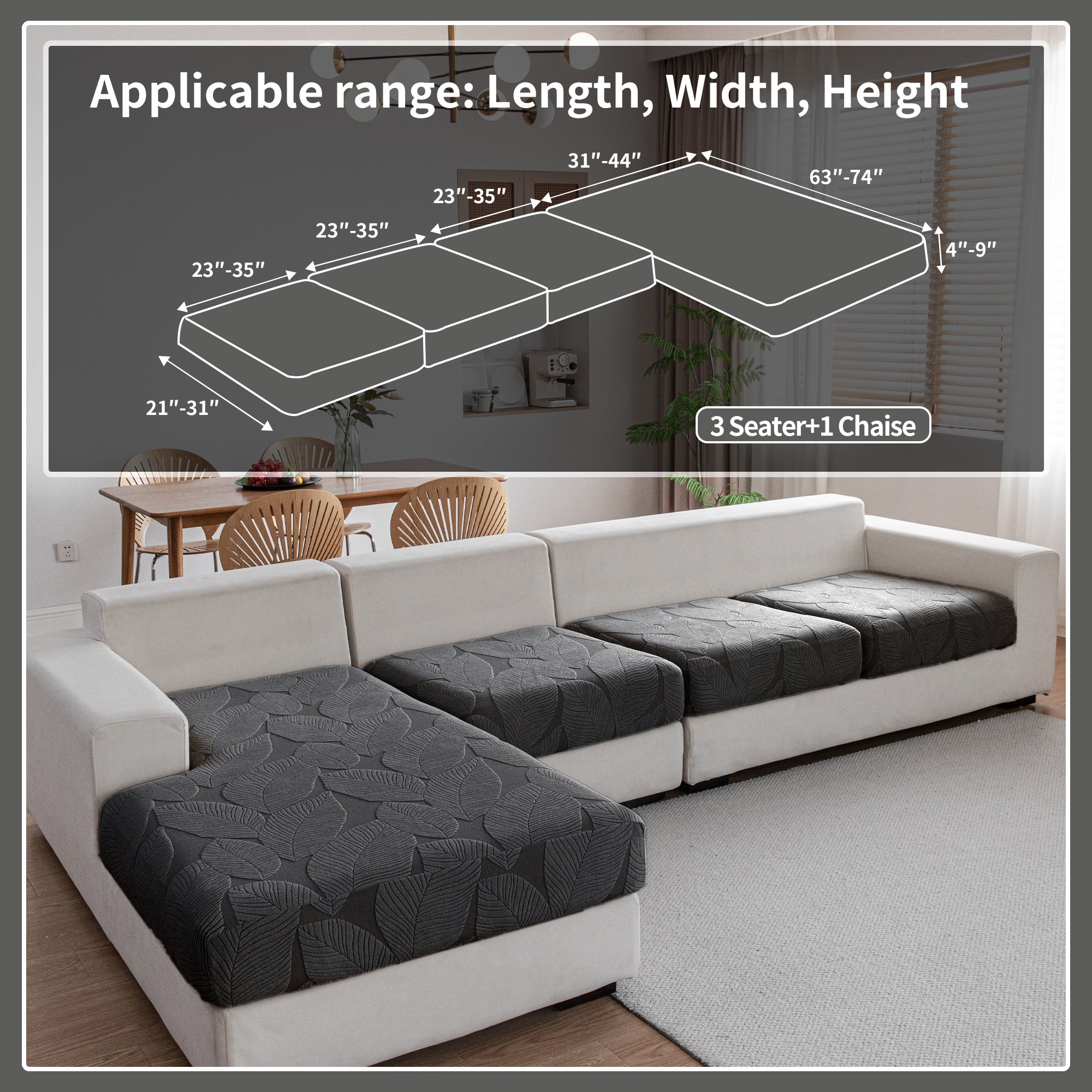 OHSIO Couch Covers for Sectional Sofa, Washable Stretch Soft Sofa Cushion Covers L Shape Sofa Slipcovers Anti Slip Furniture Decor Protector for Pets