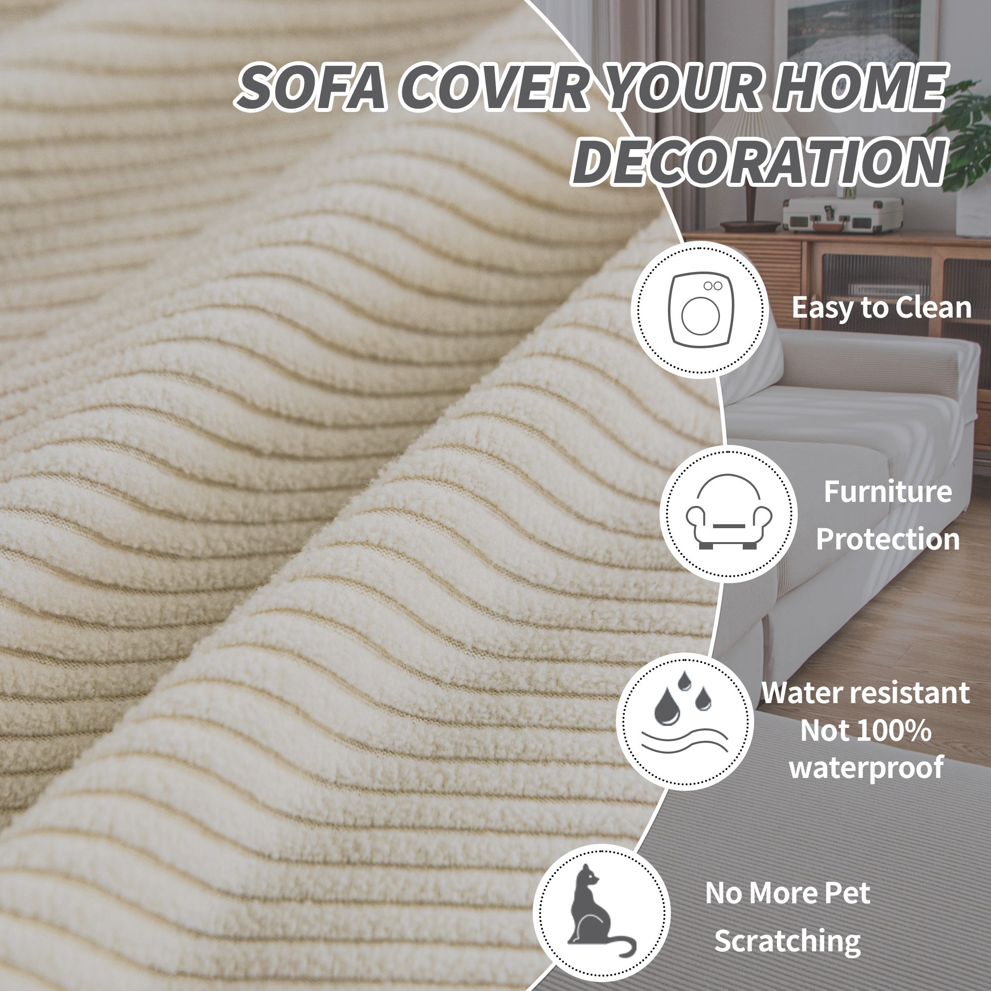 OHSIO Couch Cushion Covers, Comfort Soft Magic Sofa Covers Washable Stretch Resistant Slipcovers for Sectional and L Shaped Seats Furniture Protectors for Pets