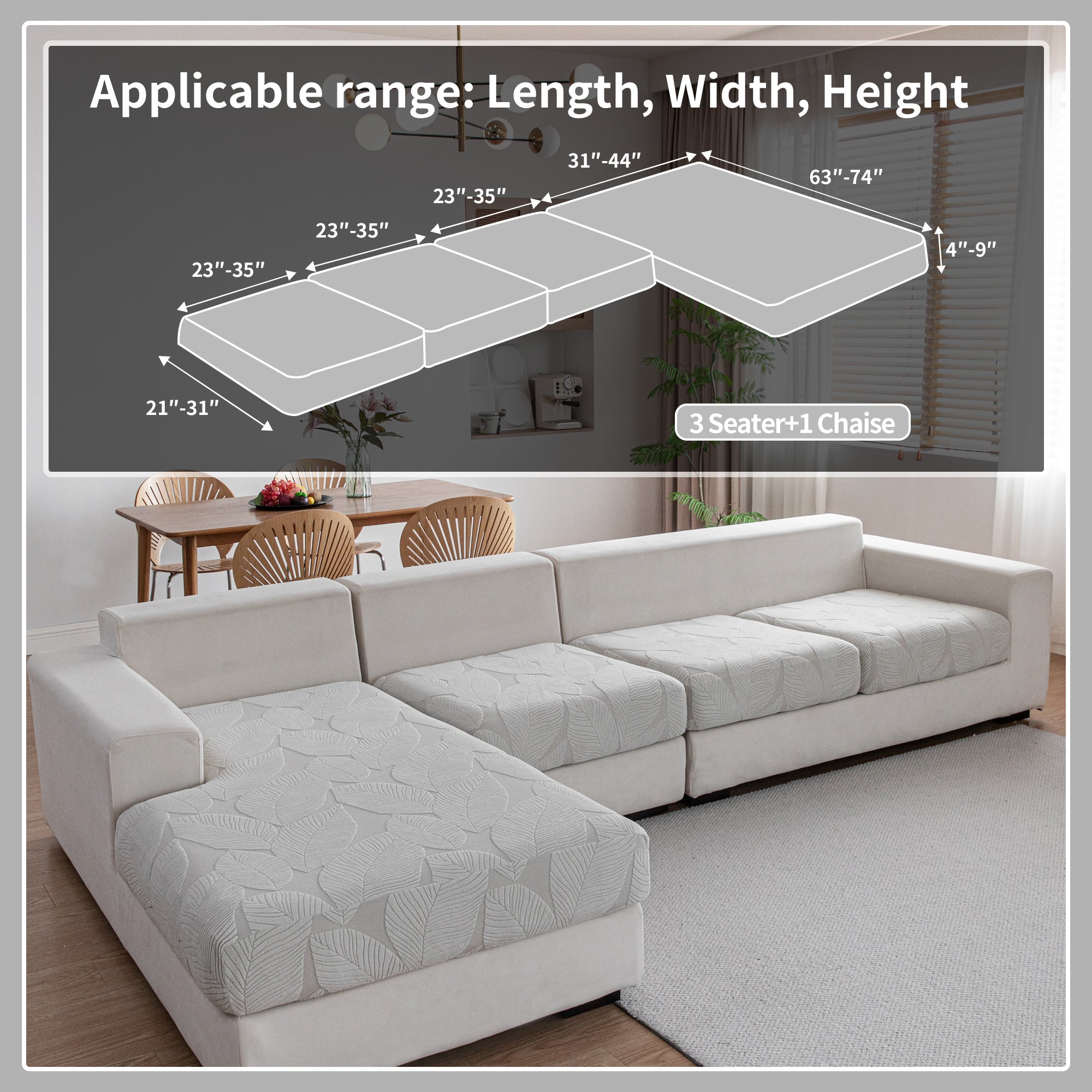 OHSIO Couch Covers for Sectional Sofa, Washable Stretch Soft Sofa Cushion Covers L Shape Sofa Slipcovers Anti Slip Furniture Decor Protector for Pets
