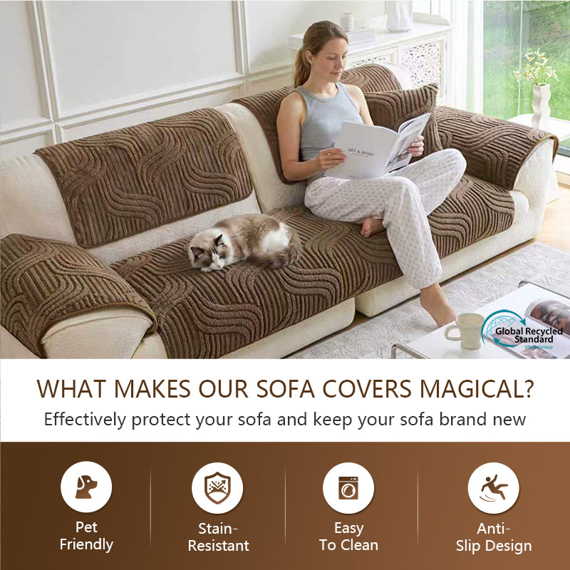 OHSIO 250GSM Jacquard Fleece Non-Slip Sofa Cover - sofa fit and coverage