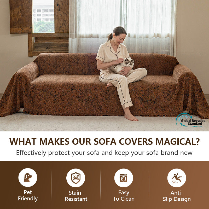OHSIO Wenhe Soft Plush Sofa Throw Cover – Non-Slip Washable Couch Protector