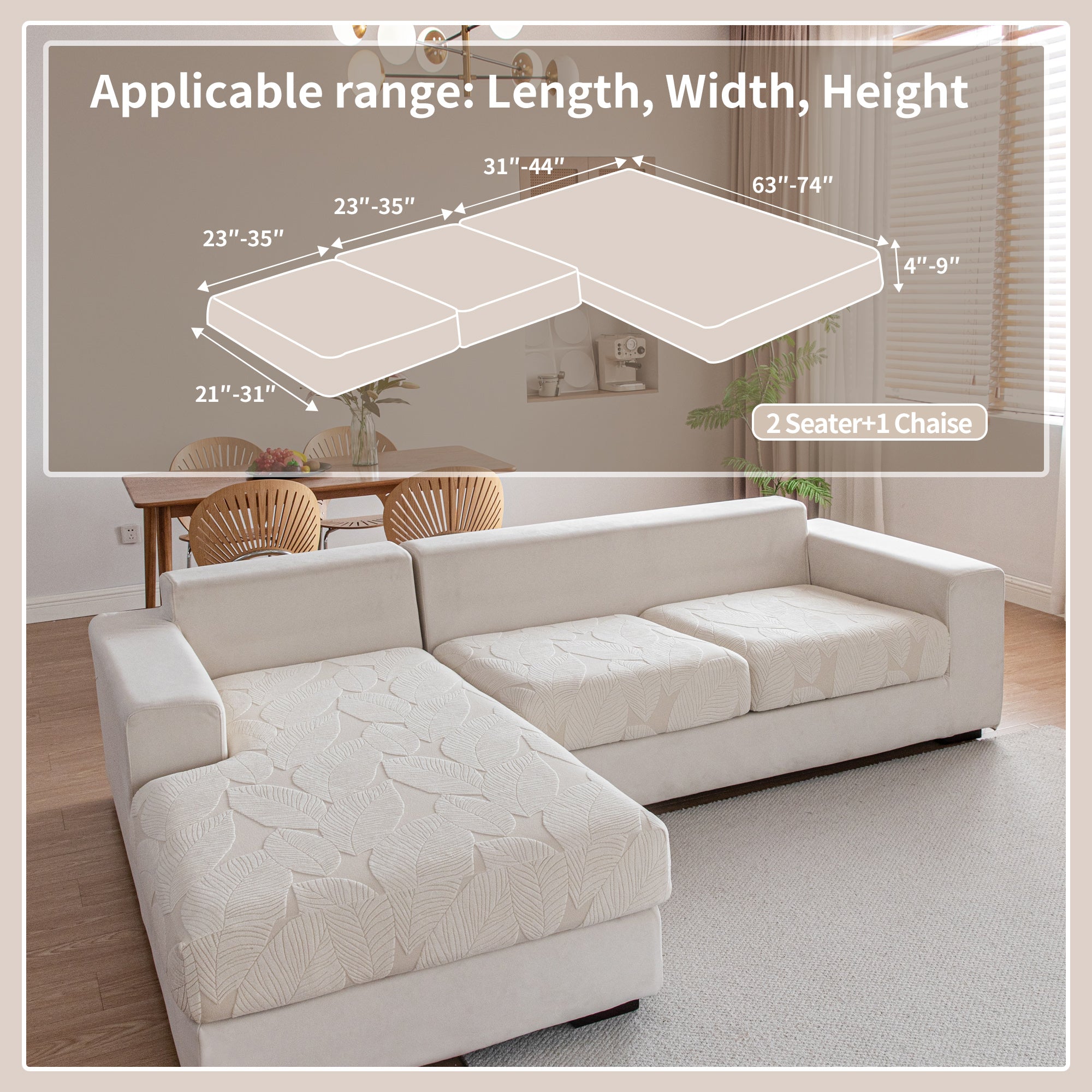 OHSIO Couch Covers for Sectional Sofa, Washable Stretch Soft Sofa Cushion Covers L Shape Sofa Slipcovers Anti Slip Furniture Decor Protector for Pets