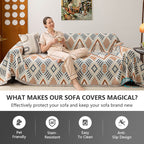 OHSIO Sucre Geometric Chenille Sofa Throw Cover – Washable Non-Slip Couch Protector