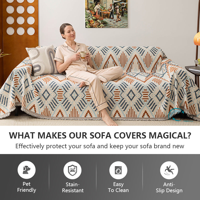 OHSIO Sucre Geometric Chenille Sofa Throw Cover – Washable Non-Slip Couch Protector