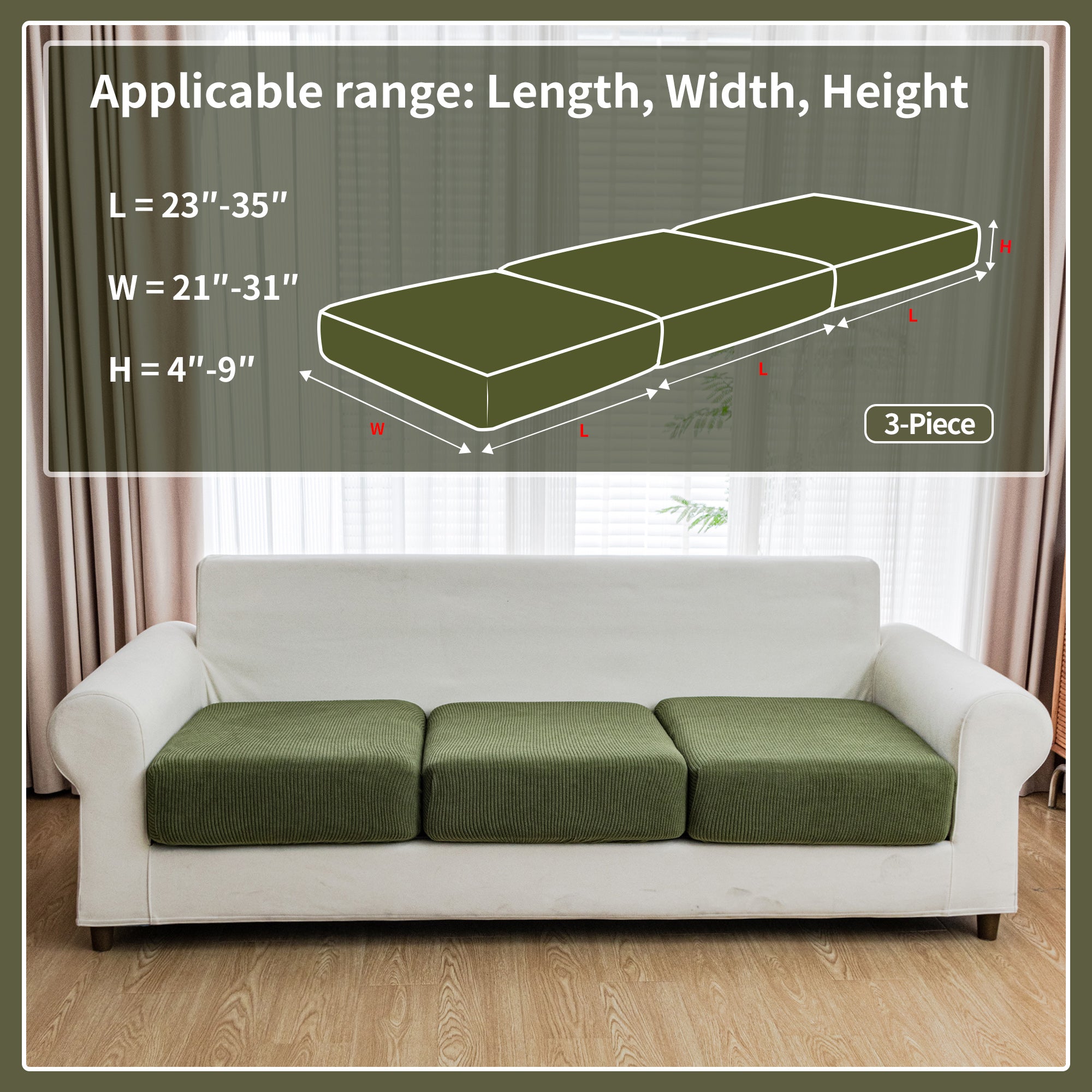 OHSIO Couch Cushion Covers, Comfort Soft Magic Sofa Covers Washable Stretch Resistant Slipcovers for Sectional and L Shaped Seats Furniture Protectors for Pets