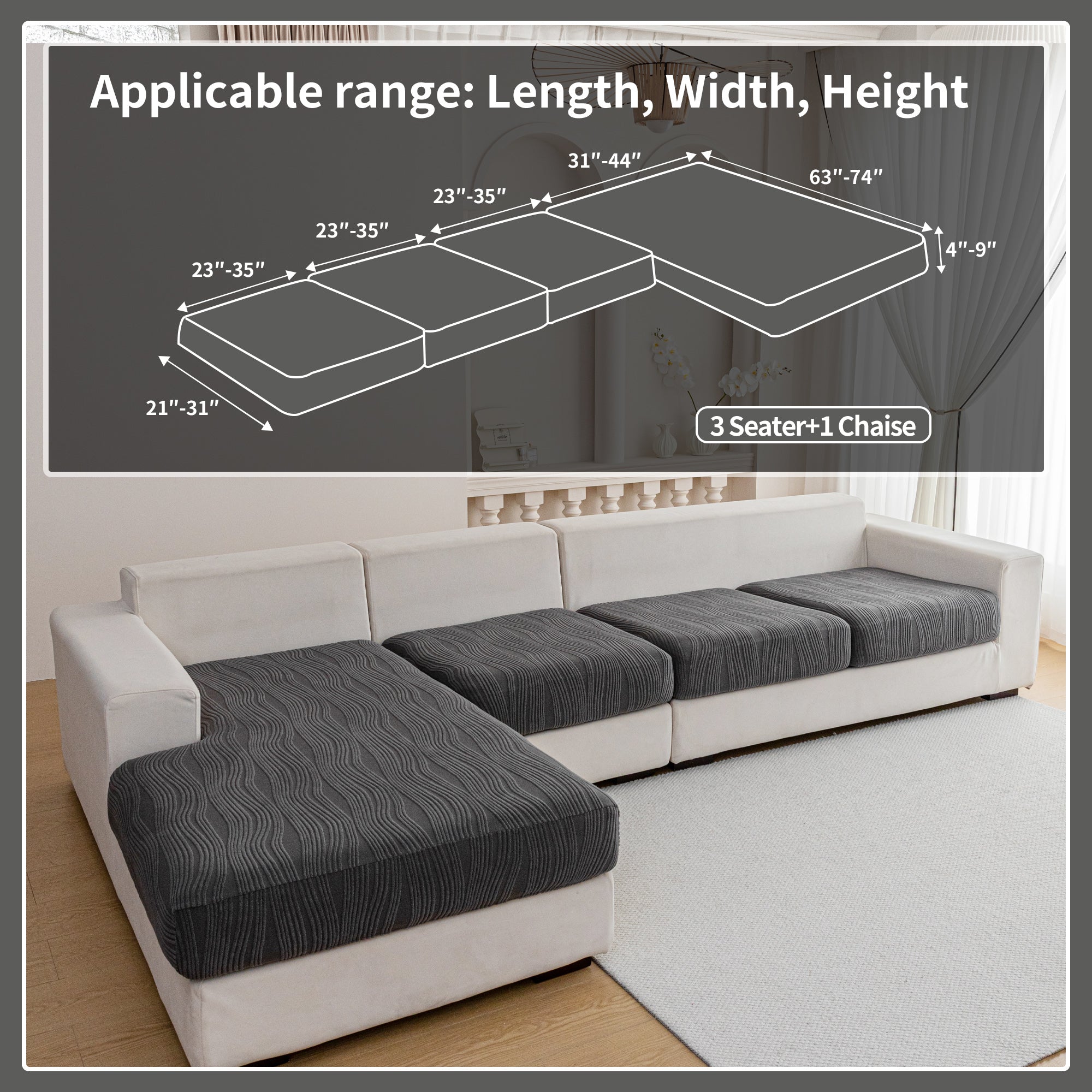 导OHSIO Couch Cushion Covers, Super Stretch Washable Sofa Slipcovers for L Shaped & Modular Seats, Pet-Friendly Furniture Protector with Stripe Design