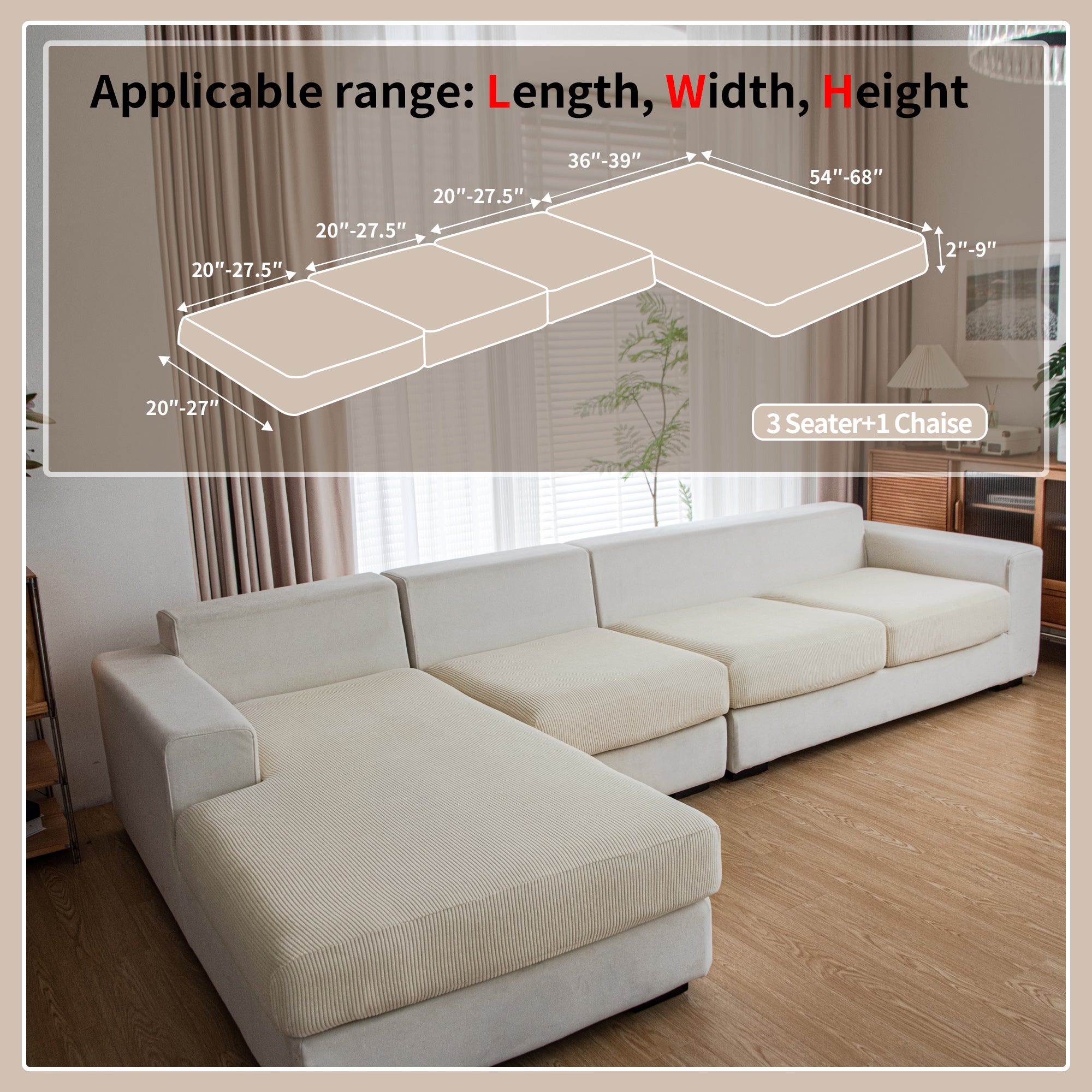 OHSIO Couch Cushion Covers, Comfort Soft Magic Sofa Covers Washable Stretch Resistant Slipcovers for Sectional and L Shaped Seats Furniture Protectors for Pets