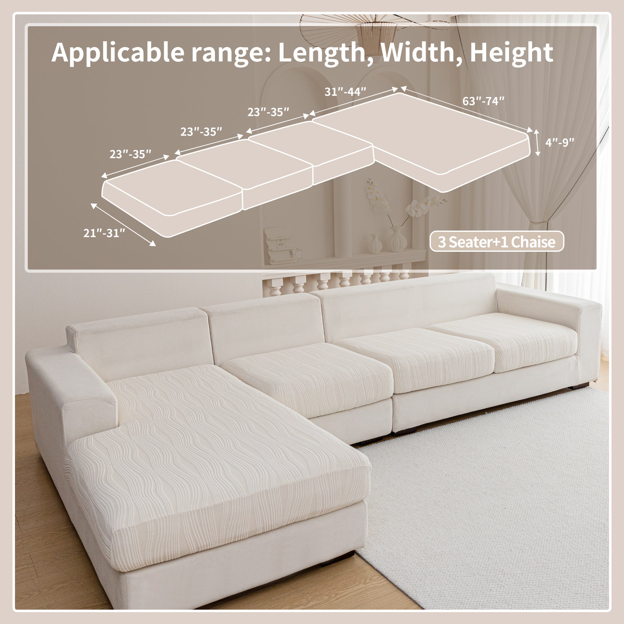 导OHSIO Couch Cushion Covers, Super Stretch Washable Sofa Slipcovers for L Shaped & Modular Seats, Pet-Friendly Furniture Protector with Stripe Design