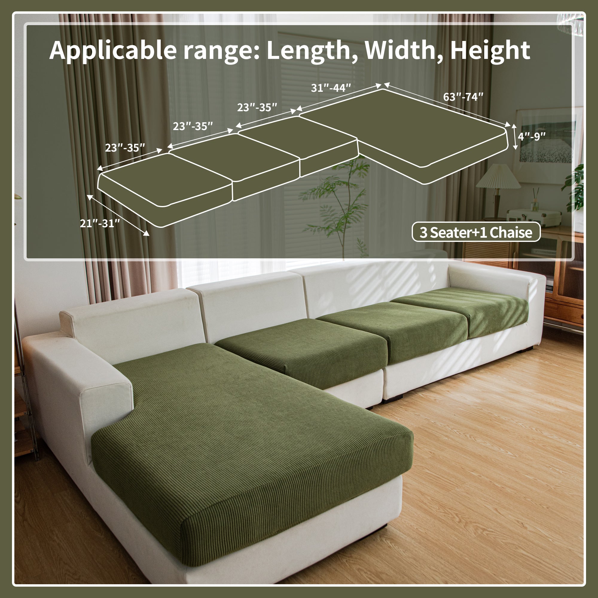 OHSIO Couch Cushion Covers, Comfort Soft Magic Sofa Covers Washable Stretch Resistant Slipcovers for Sectional and L Shaped Seats Furniture Protectors for Pets