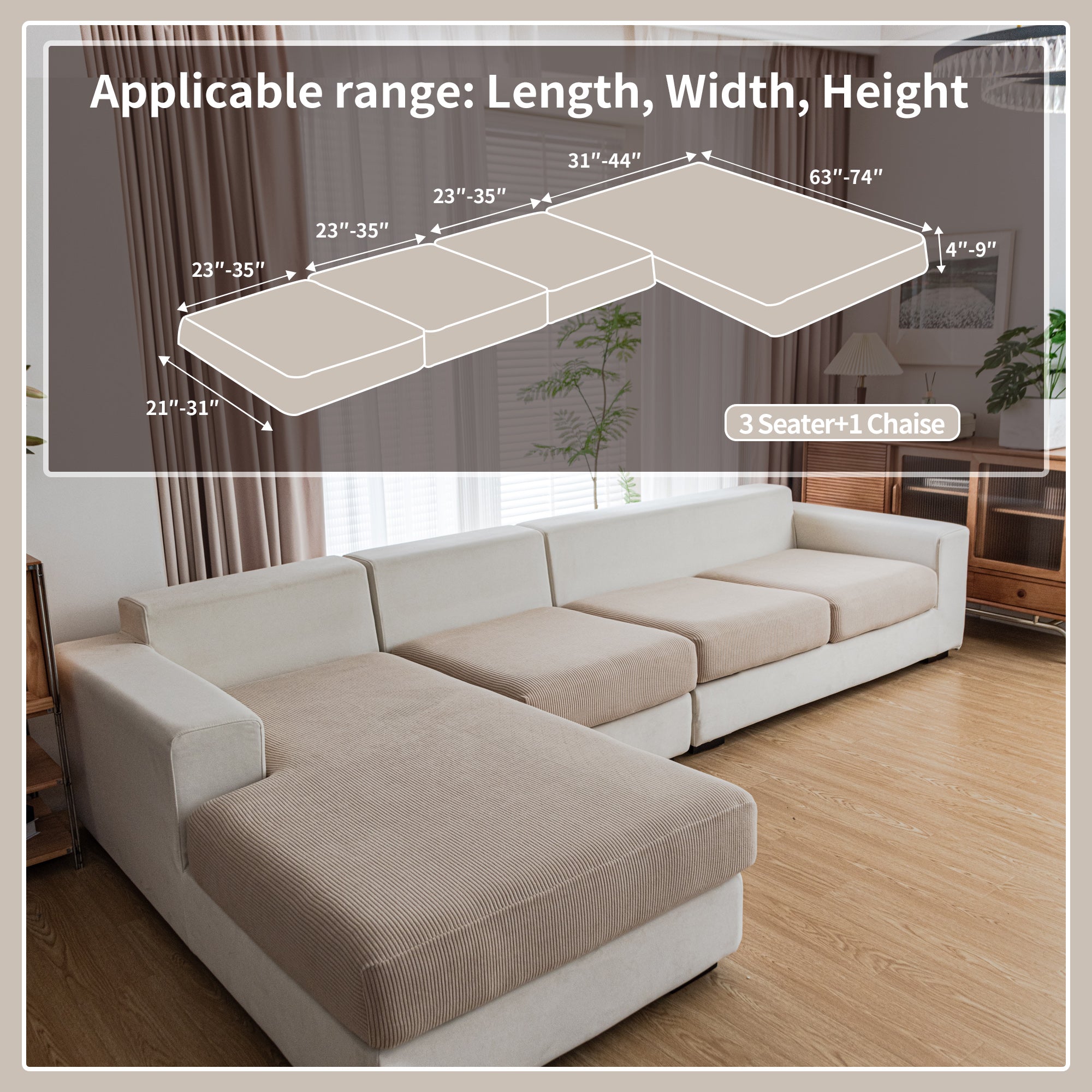 OHSIO Couch Cushion Covers, Comfort Soft Magic Sofa Covers Washable Stretch Resistant Slipcovers for Sectional and L Shaped Seats Furniture Protectors for Pets