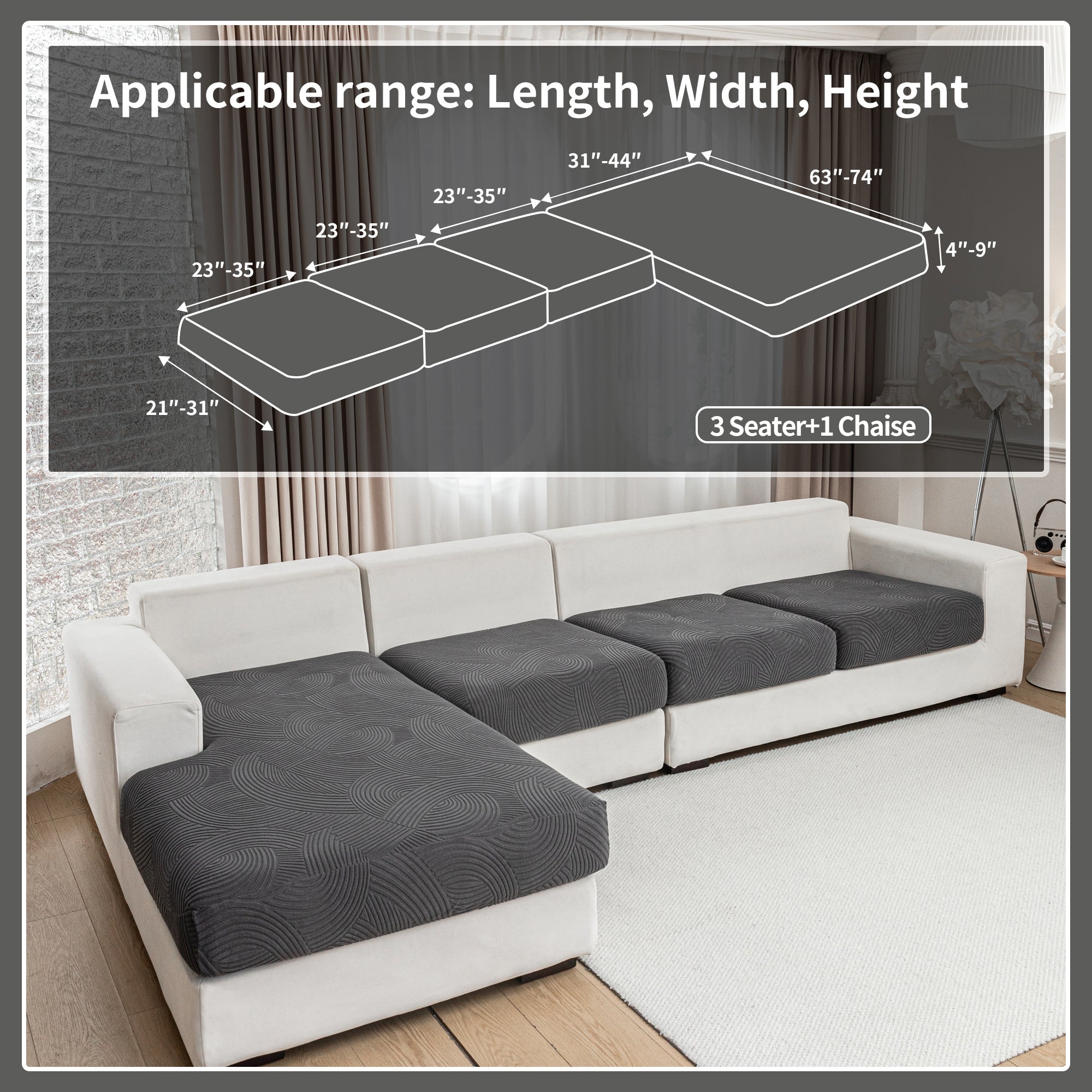 OHSIO Couch Cushion Covers for Sectional and L Shaped Sofa, Stretch Soft Sofa Covers Washable Wear Resistant Slipcovers Furniture Protector Pet-Friendly