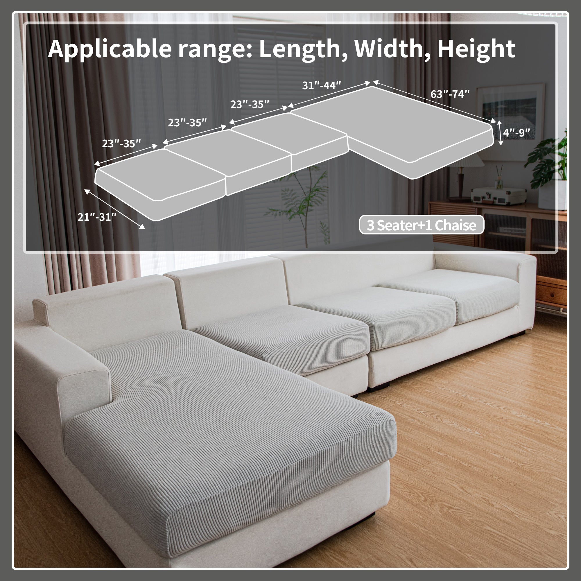 OHSIO Couch Cushion Covers, Comfort Soft Magic Sofa Covers Washable Stretch Resistant Slipcovers for Sectional and L Shaped Seats Furniture Protectors for Pets