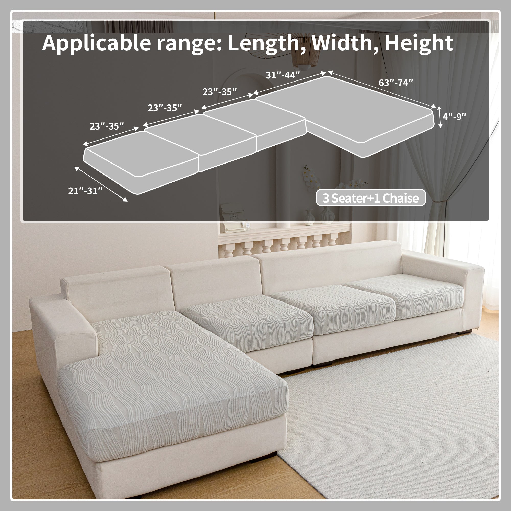 导OHSIO Couch Cushion Covers, Super Stretch Washable Sofa Slipcovers for L Shaped & Modular Seats, Pet-Friendly Furniture Protector with Stripe Design