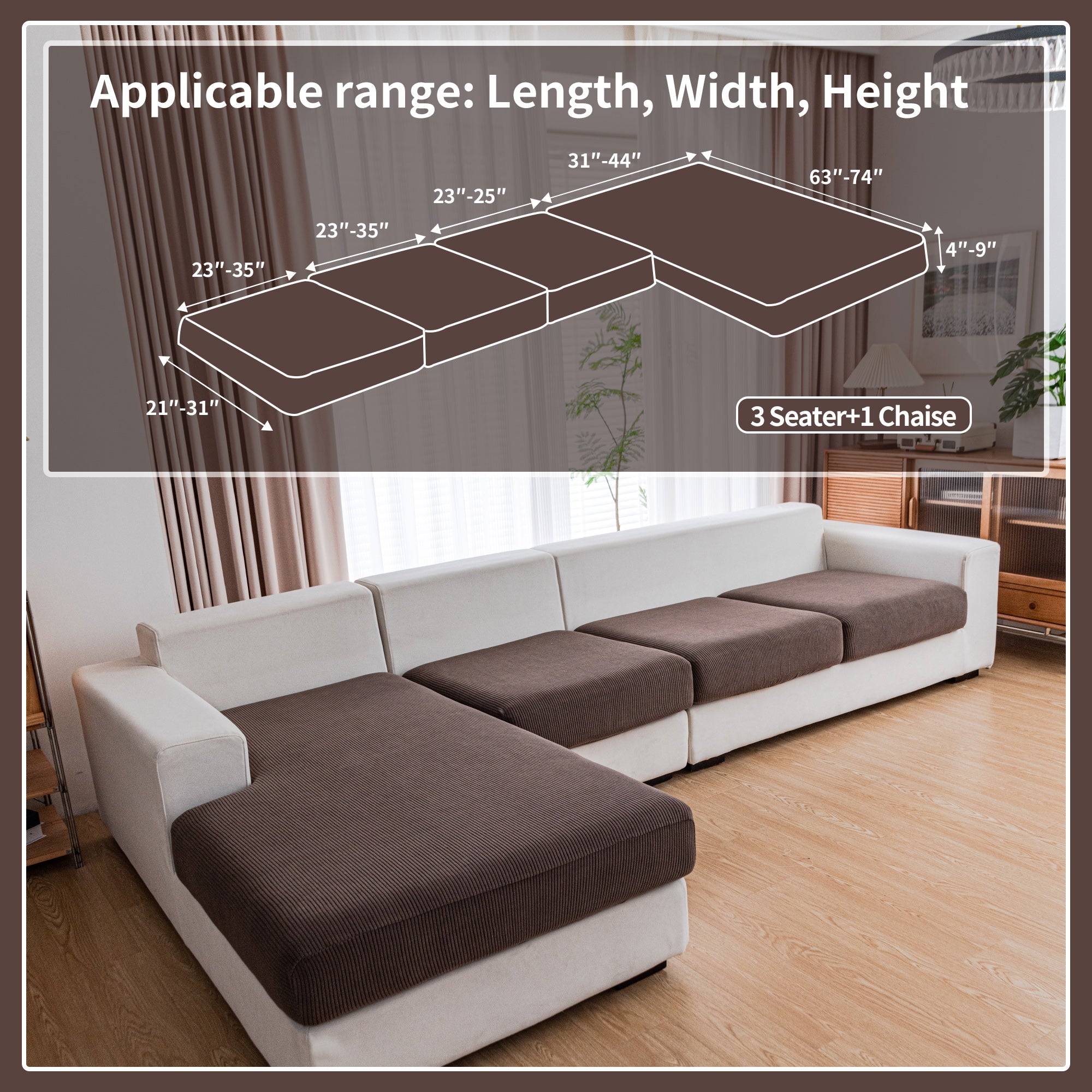 OHSIO Couch Cushion Covers, Comfort Soft Magic Sofa Covers Washable Stretch Resistant Slipcovers for Sectional and L Shaped Seats Furniture Protectors for Pets