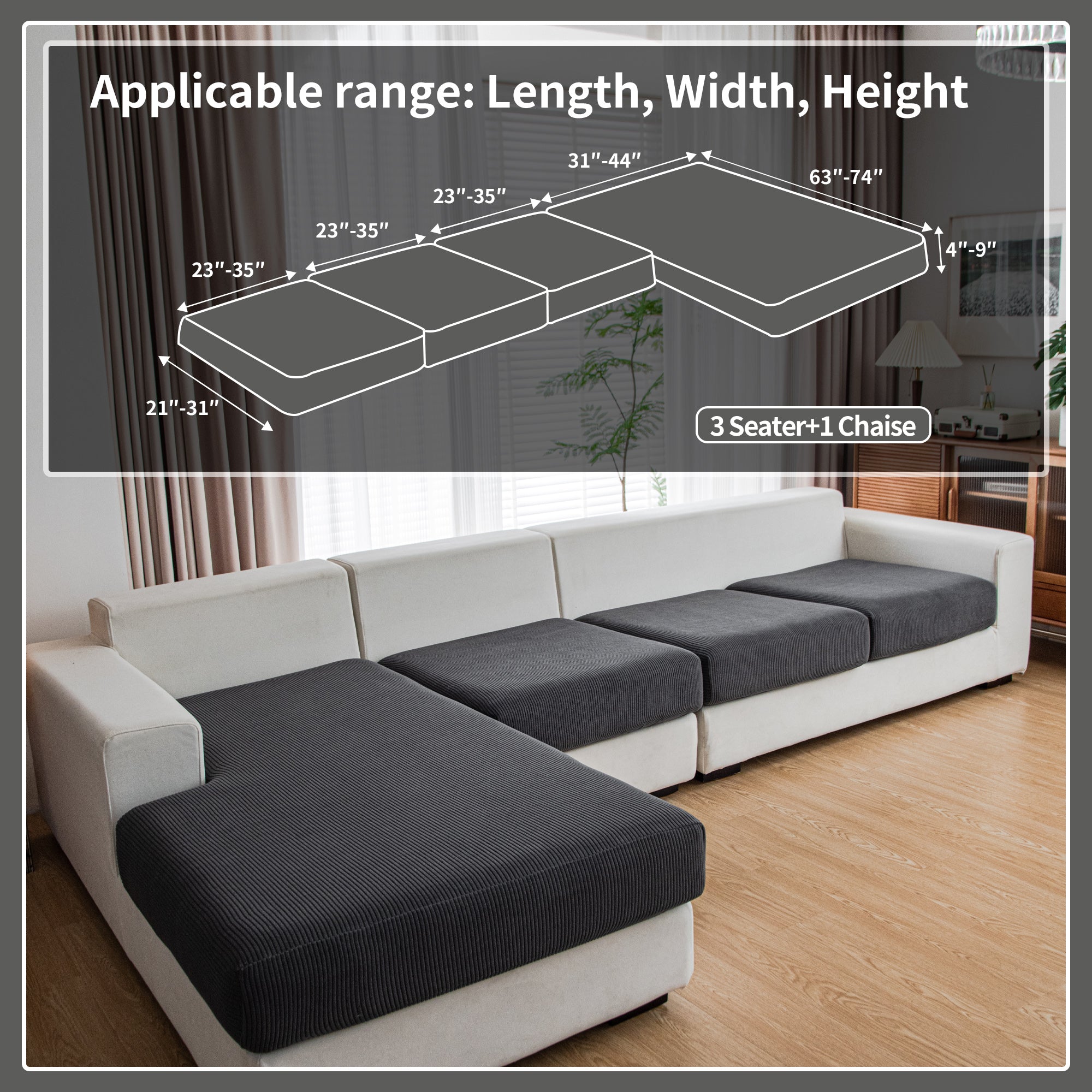 OHSIO Couch Cushion Covers, Comfort Soft Magic Sofa Covers Washable Stretch Resistant Slipcovers for Sectional and L Shaped Seats Furniture Protectors for Pets