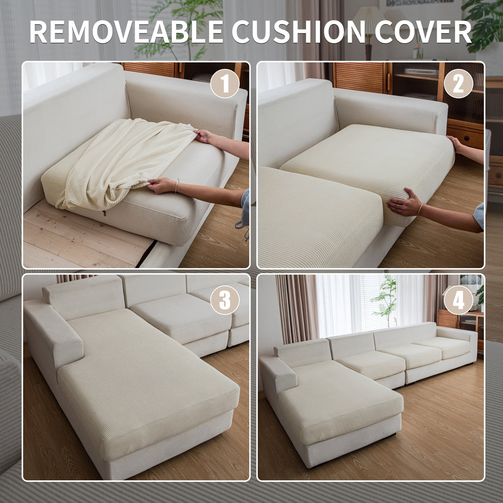 OHSIO Couch Cushion Covers, Comfort Soft Magic Sofa Covers Washable Stretch Resistant Slipcovers for Sectional and L Shaped Seats Furniture Protectors for Pets