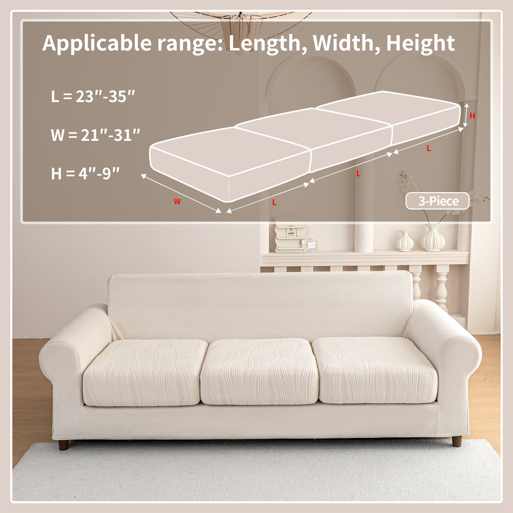 导OHSIO Couch Cushion Covers, Super Stretch Washable Sofa Slipcovers for L Shaped & Modular Seats, Pet-Friendly Furniture Protector with Stripe Design