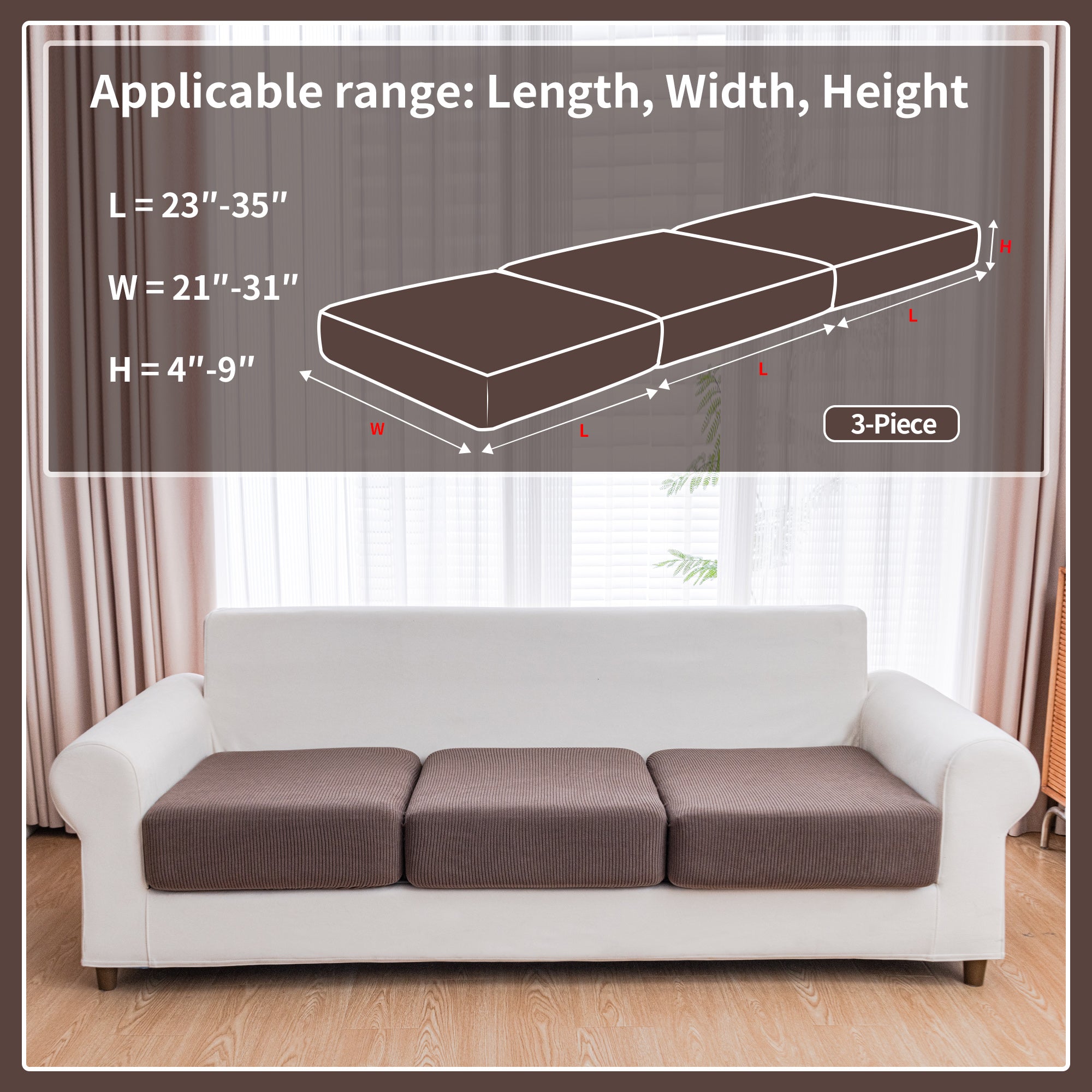 OHSIO Couch Cushion Covers, Comfort Soft Magic Sofa Covers Washable Stretch Resistant Slipcovers for Sectional and L Shaped Seats Furniture Protectors for Pets