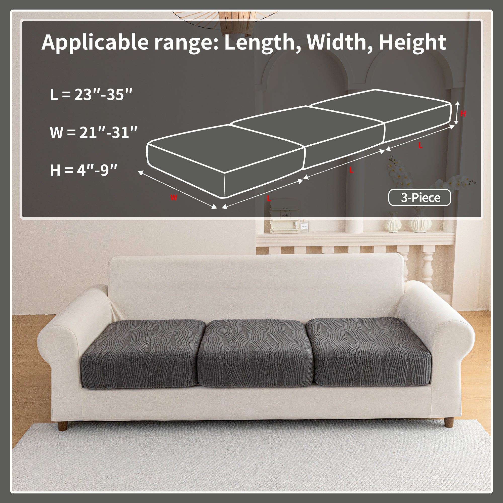 导OHSIO Couch Cushion Covers, Super Stretch Washable Sofa Slipcovers for L Shaped & Modular Seats, Pet-Friendly Furniture Protector with Stripe Design
