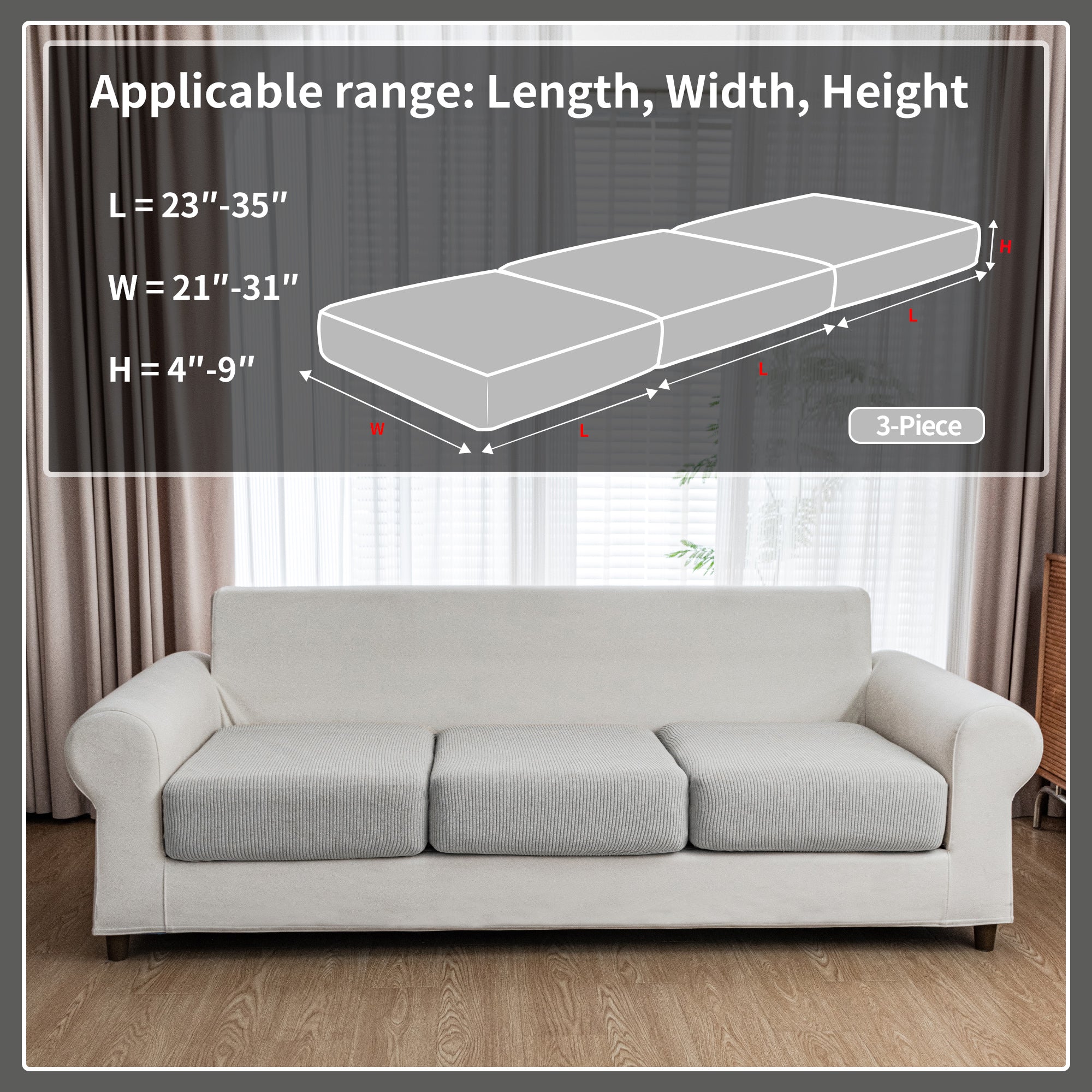 OHSIO Couch Cushion Covers, Comfort Soft Magic Sofa Covers Washable Stretch Resistant Slipcovers for Sectional and L Shaped Seats Furniture Protectors for Pets