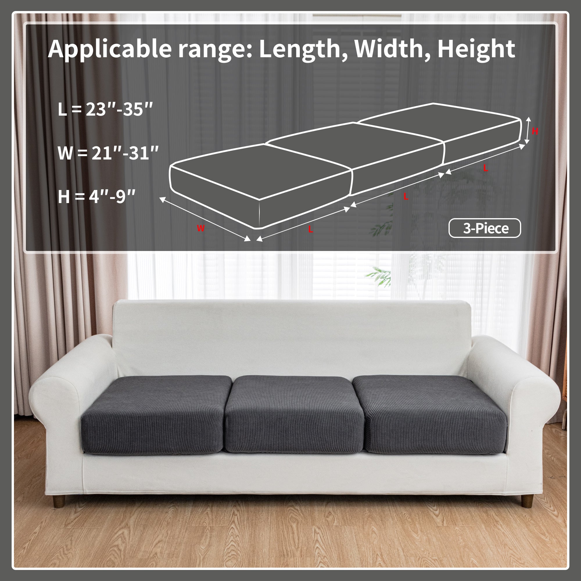 OHSIO Couch Cushion Covers, Comfort Soft Magic Sofa Covers Washable Stretch Resistant Slipcovers for Sectional and L Shaped Seats Furniture Protectors for Pets