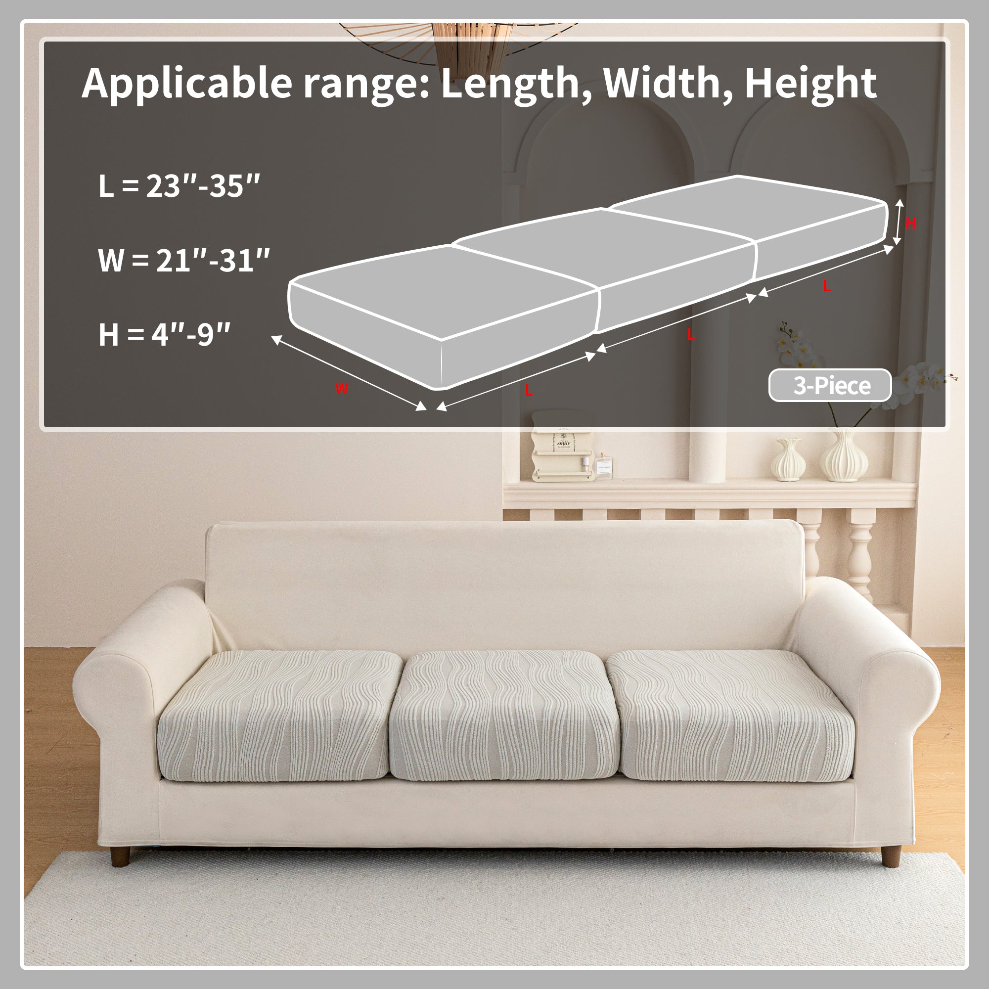 导OHSIO Couch Cushion Covers, Super Stretch Washable Sofa Slipcovers for L Shaped & Modular Seats, Pet-Friendly Furniture Protector with Stripe Design