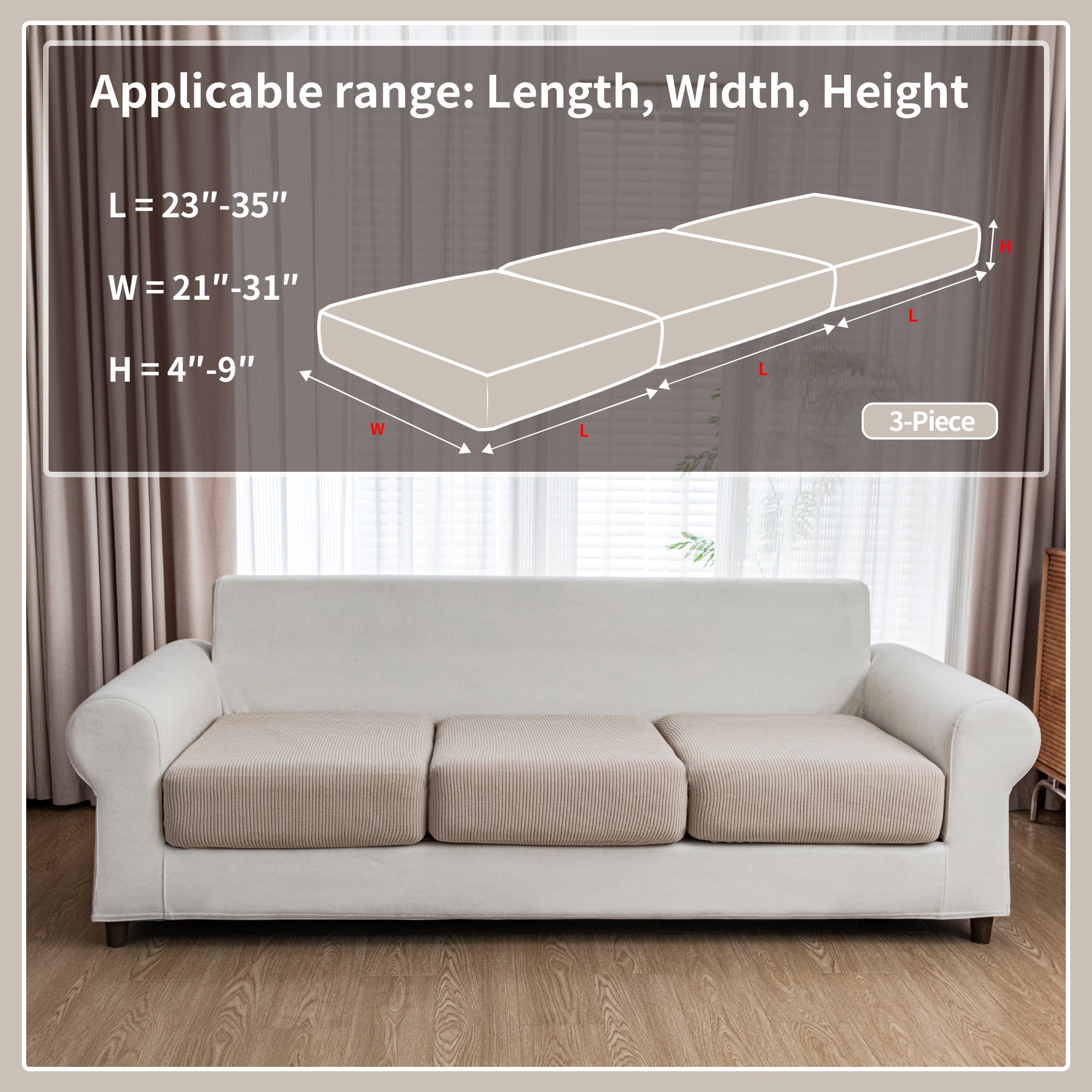 OHSIO Couch Cushion Covers, Comfort Soft Magic Sofa Covers Washable Stretch Resistant Slipcovers for Sectional and L Shaped Seats Furniture Protectors for Pets