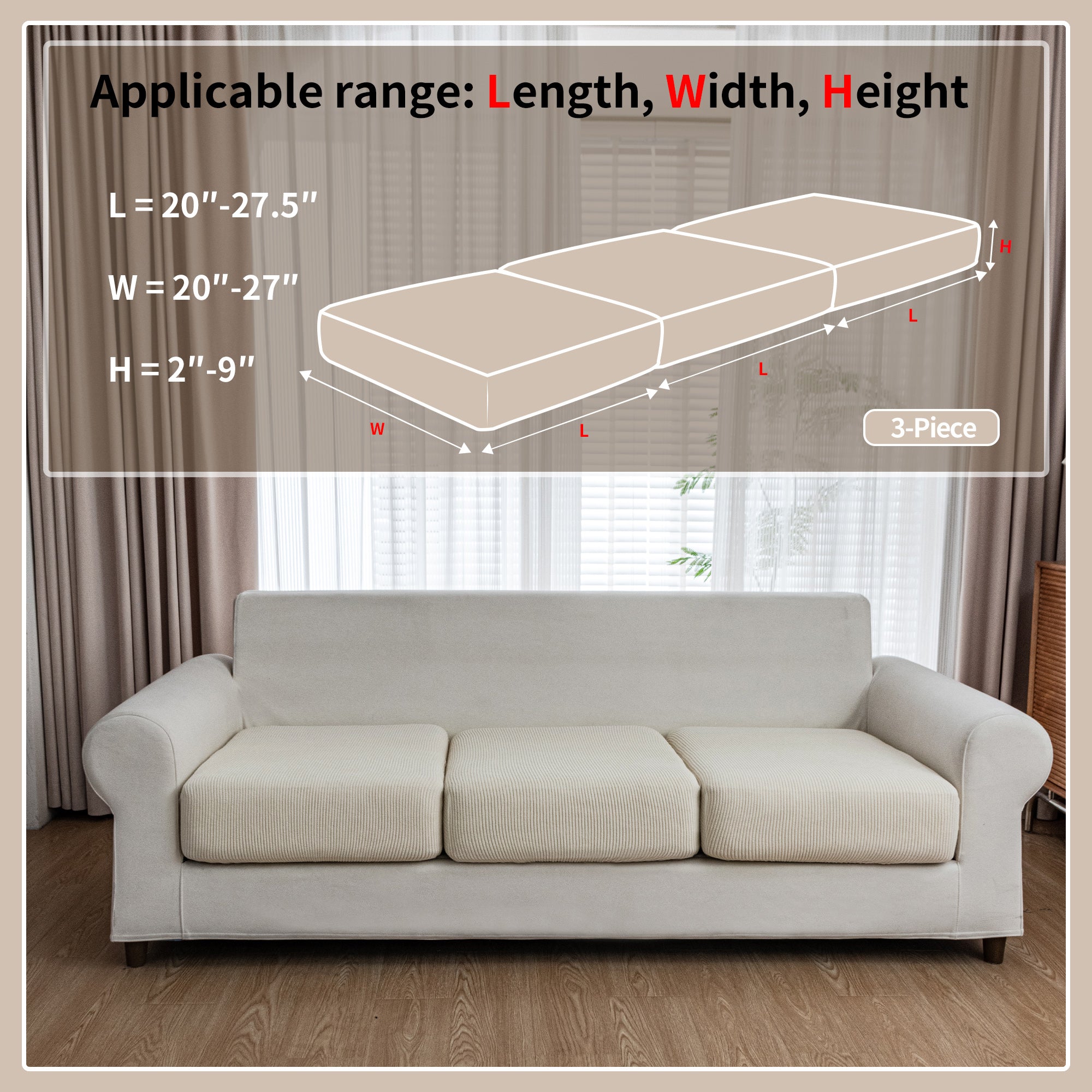 OHSIO Couch Cushion Covers, Comfort Soft Magic Sofa Covers Washable Stretch Resistant Slipcovers for Sectional and L Shaped Seats Furniture Protectors for Pets