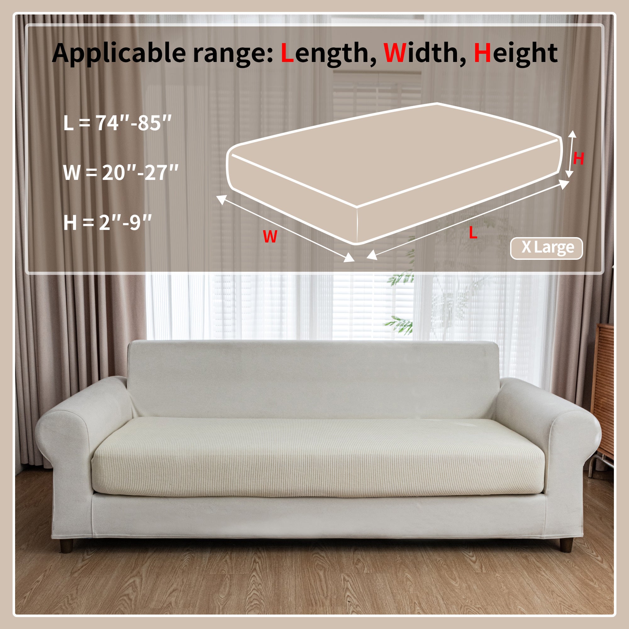 OHSIO Couch Cushion Covers, Comfort Soft Magic Sofa Covers Washable Stretch Resistant Slipcovers for Sectional and L Shaped Seats Furniture Protectors for Pets