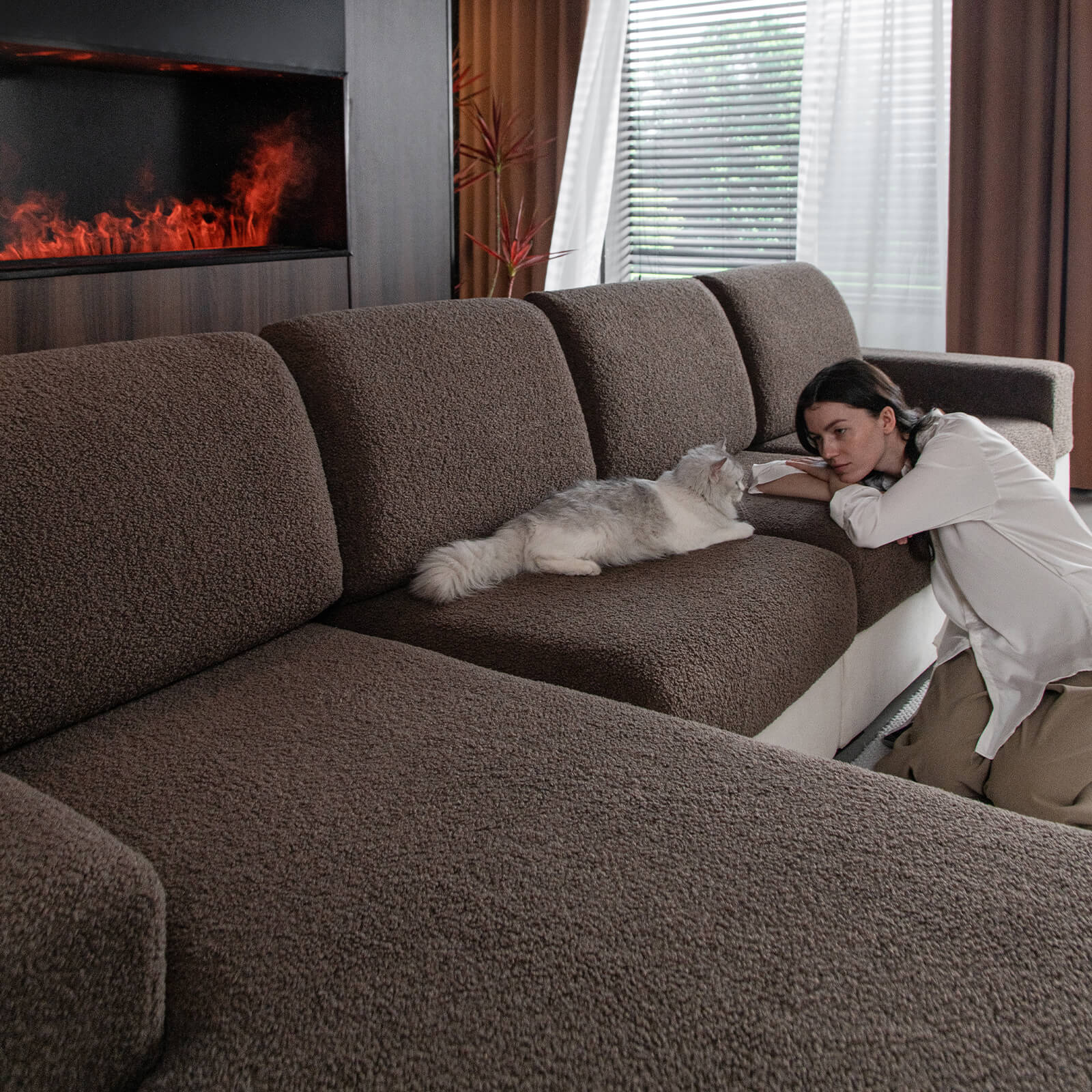 OHSIO Stretch Polar Fleece Sectional Cushion Covers - pet-friendly furniture protection
