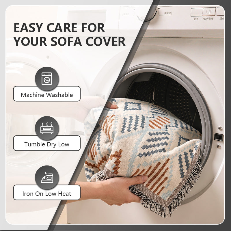 OHSIO Sucre Geometric Chenille Sofa Throw Cover – Washable Non-Slip Couch Protector