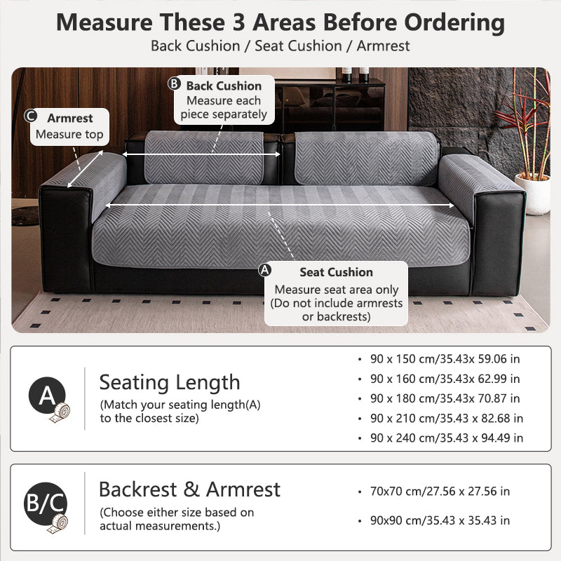 OHSIO Herringbone Recycled Fleece Sofa Cover - size and measurement guide