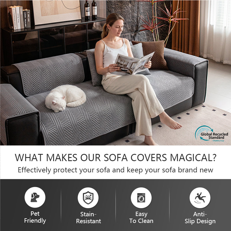 OHSIO Herringbone Recycled Fleece Sofa Cover - cushion cover lifestyle view
