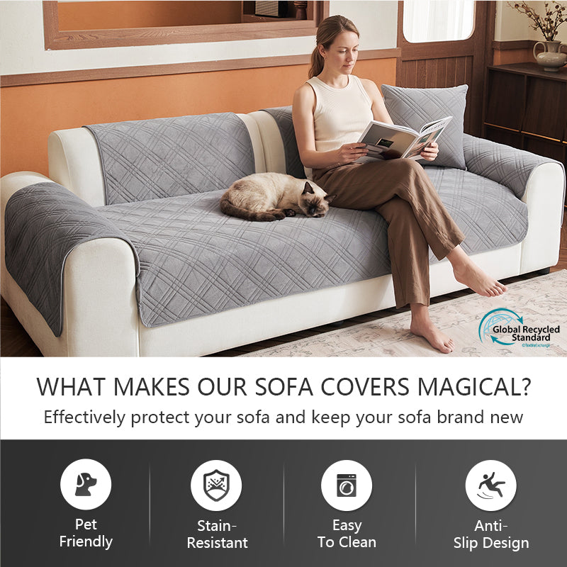 OHSIO Square Quilted Recycled Fleece Sofa Cover - stretch fabric and texture detail