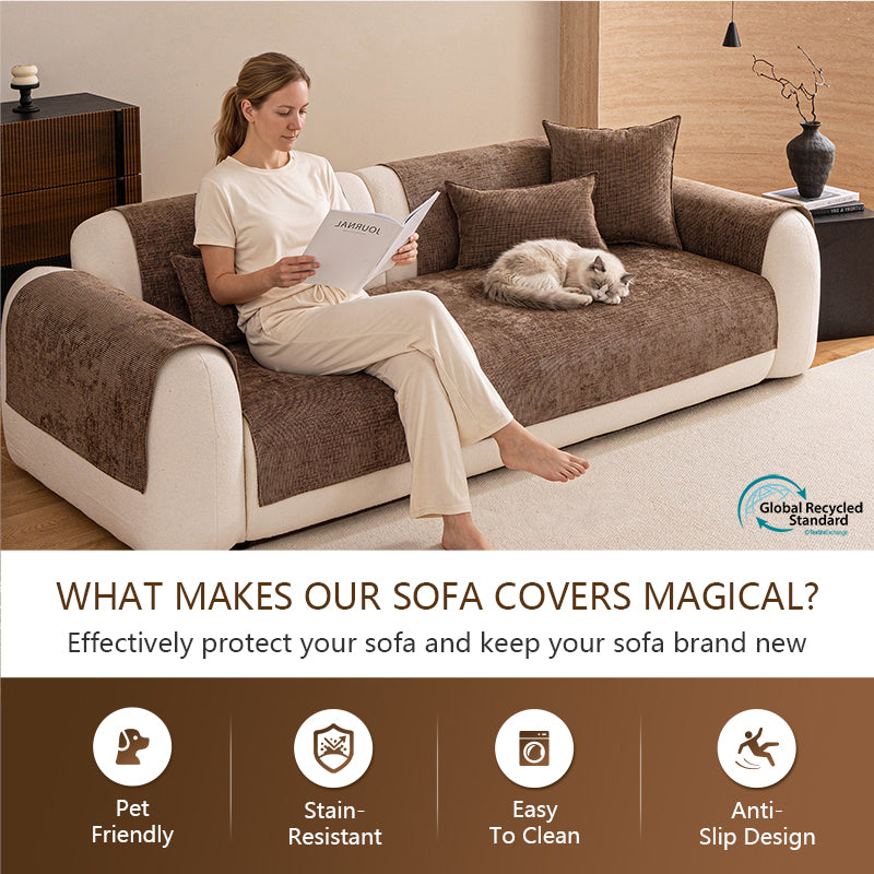 OHSIO 230GSM Chenille Non-Slip Pet Sofa Cover - sofa fit and coverage