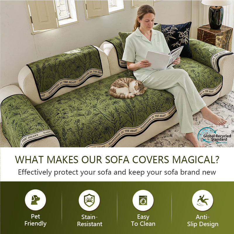 OHSIO 380GSM Teal Chenille Non-Slip Sofa Cover - stretch fabric and texture detail