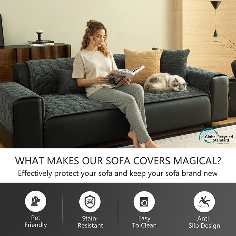 OHSIO Corduroy Plaid Non-Slip Pet Sofa Cover - sofa fit and coverage