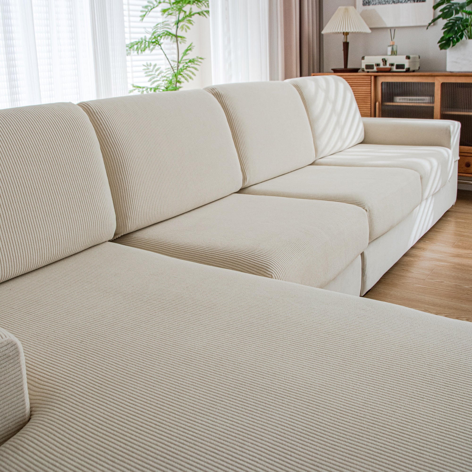 OHSIO Couch Cushion Covers, Comfort Soft Magic Sofa Covers Washable Stretch Resistant Slipcovers for Sectional and L Shaped Seats Furniture Protectors for Pets