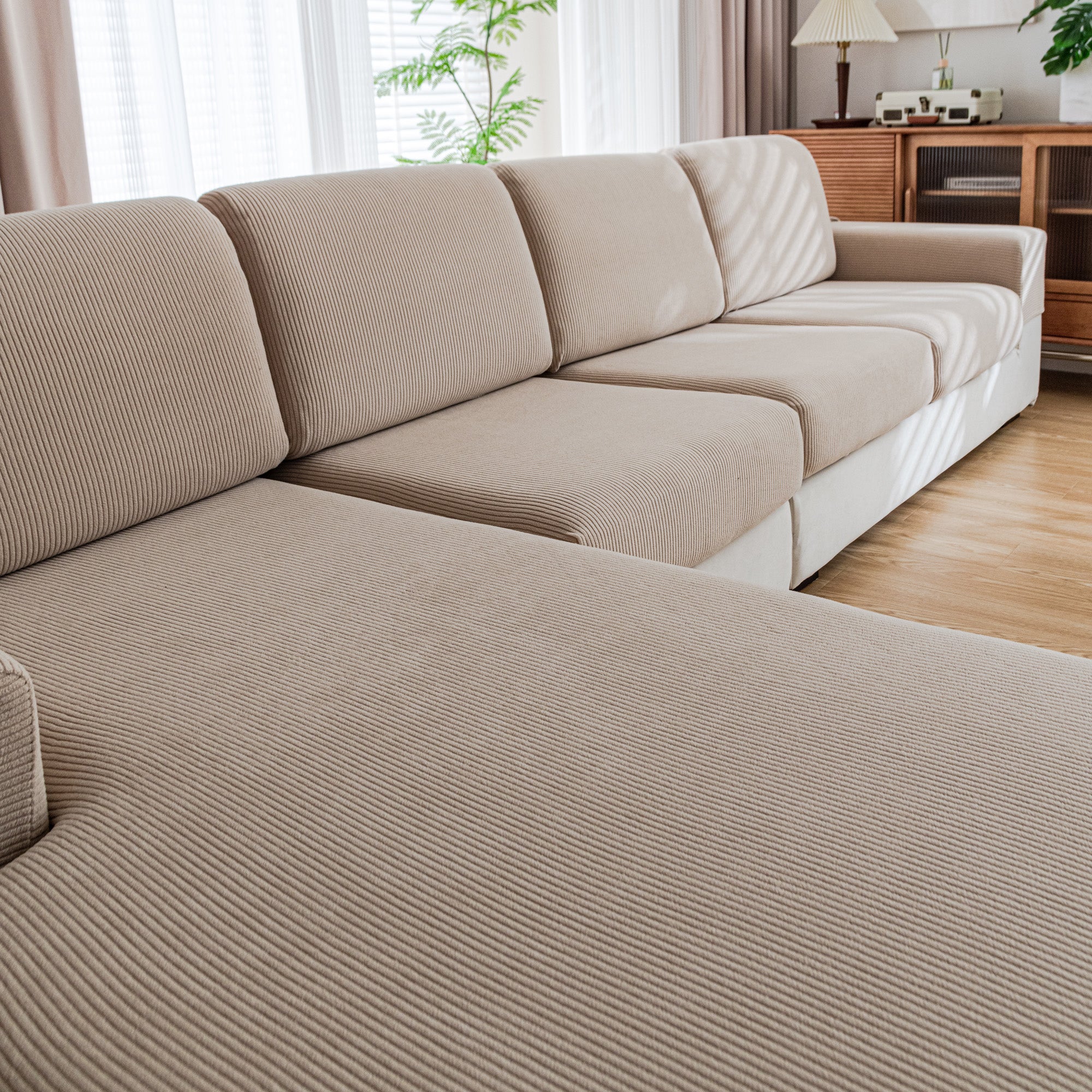 OHSIO Couch Cushion Covers, Comfort Soft Magic Sofa Covers Washable Stretch Resistant Slipcovers for Sectional and L Shaped Seats Furniture Protectors for Pets