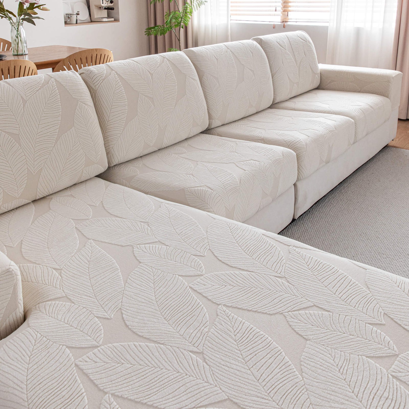 OHSIO Leaf-Texture Stretch Sectional Cushion Cover by OHSIO