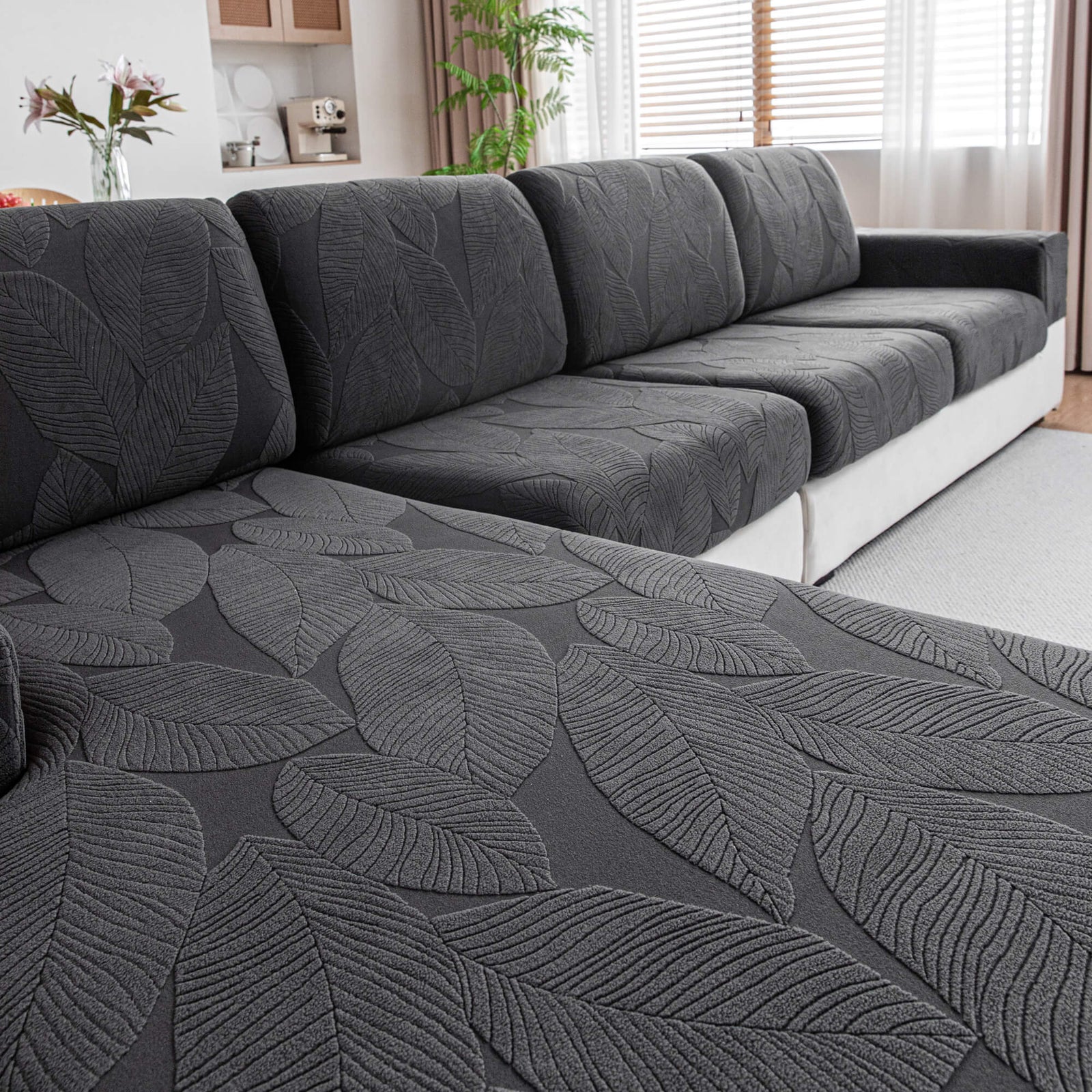OHSIO Leaf-Texture Stretch Sectional Cushion Cover - easy installation