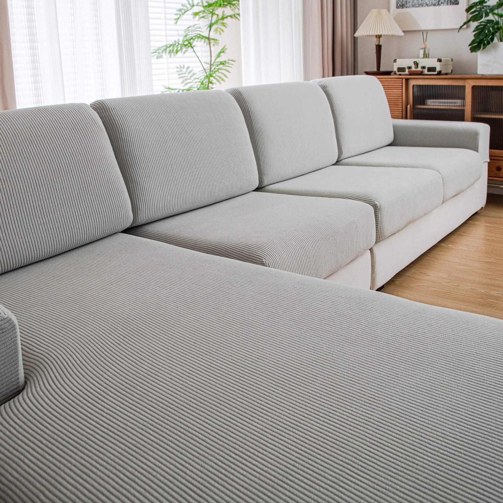 OHSIO Water-Resistant Stretch Modular Cushion Cover - stretch fabric and texture detail