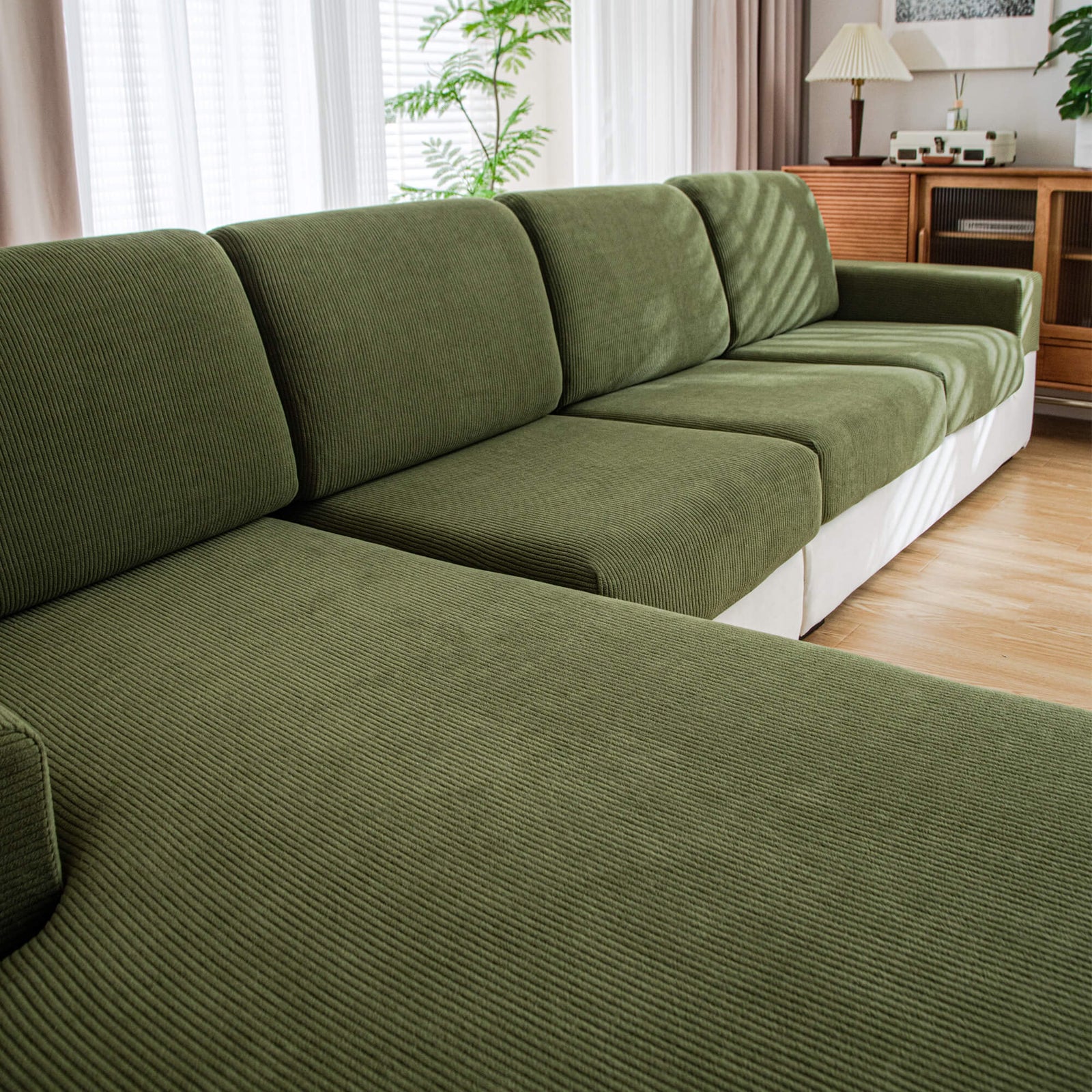 OHSIO Water-Resistant Stretch Modular Cushion Cover - stretch fabric and texture detail